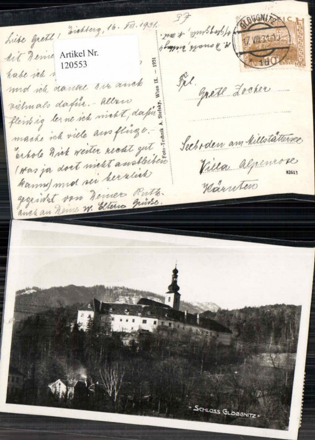 120553,Schloss Gloggnitz Totale um 1931