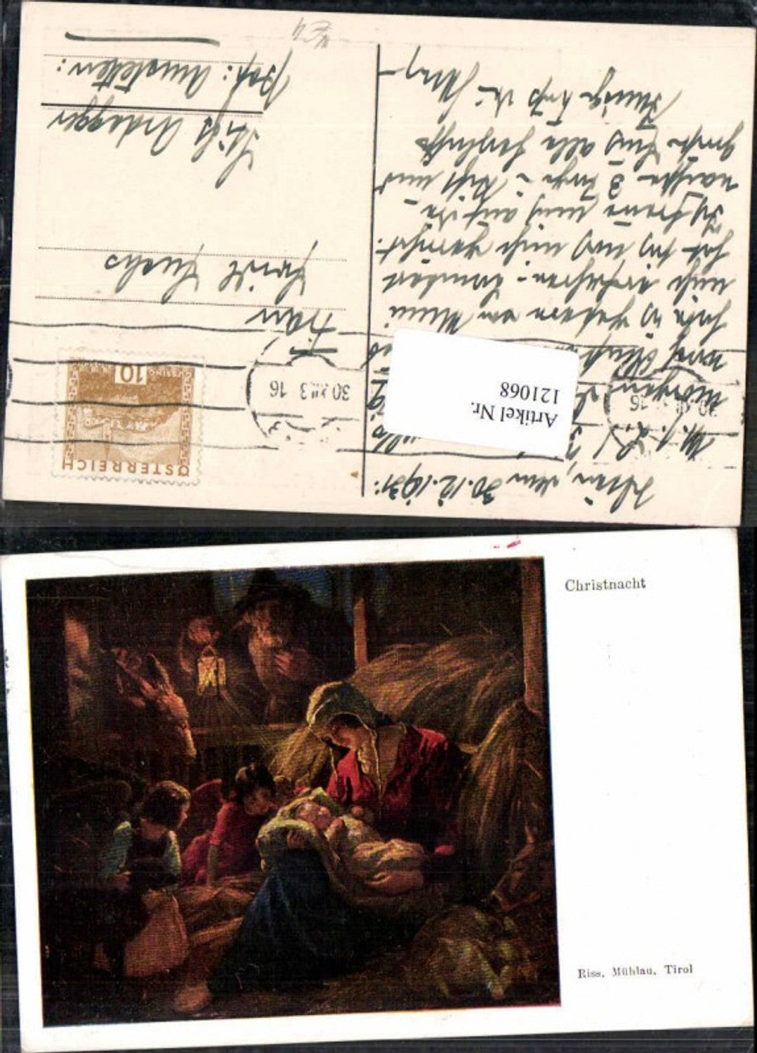 121068,T. Riss Mühlau Innsbruck Christnacht Krippe Esel Jesus Maria Weihnachten