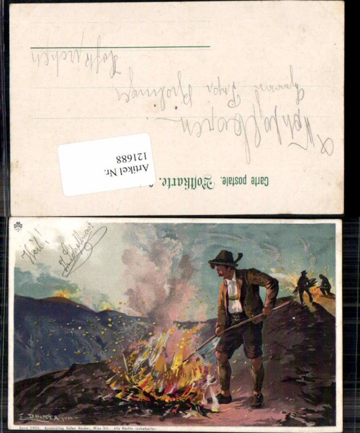 121688,E. Döcker jun. Serie XVIII Lagerfeuer Feuer Jäger Jagd Bauer
