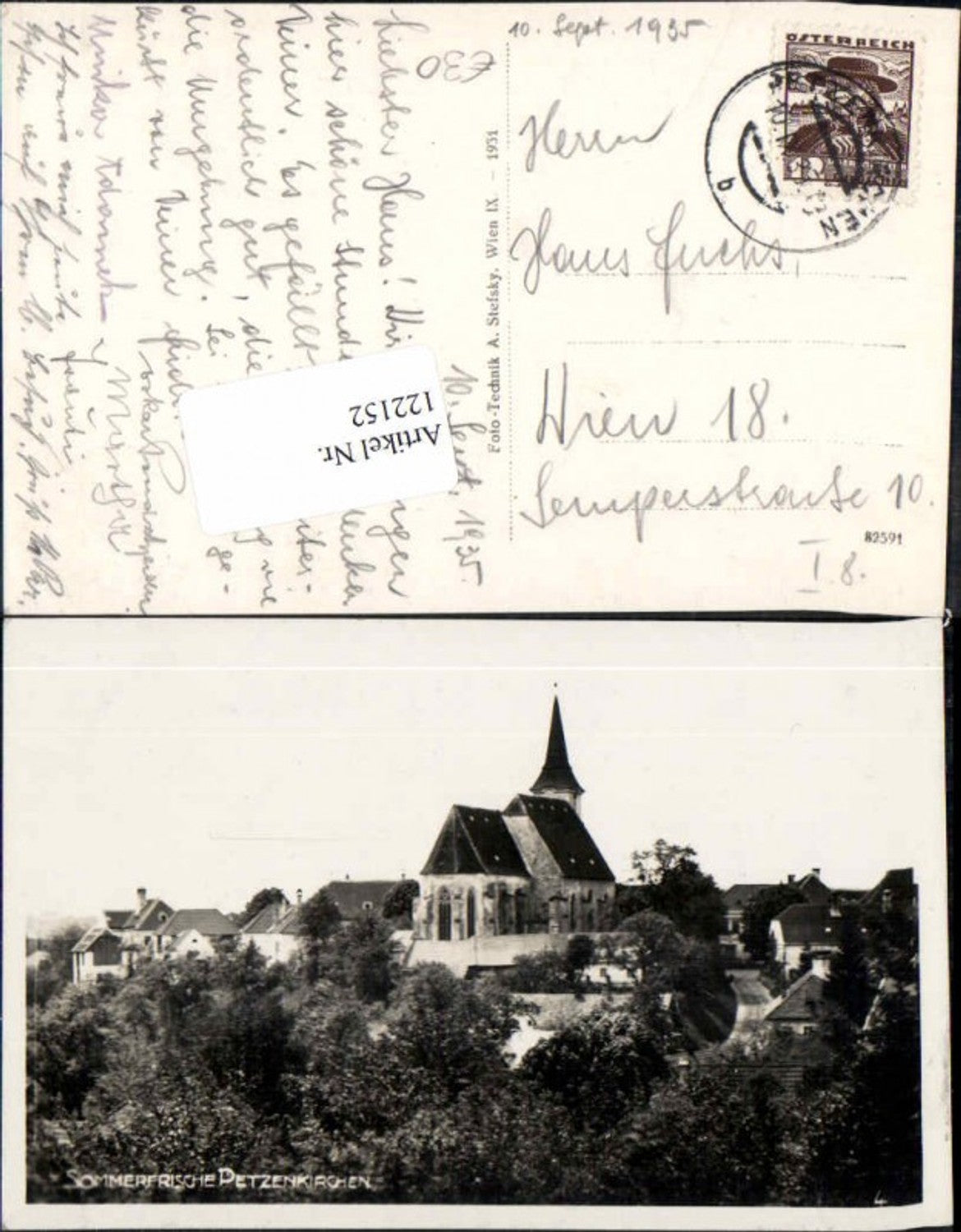 122152,Sommerfrische Petzenkirchen Ortsansicht 1931 pub Stefsky Nr 4