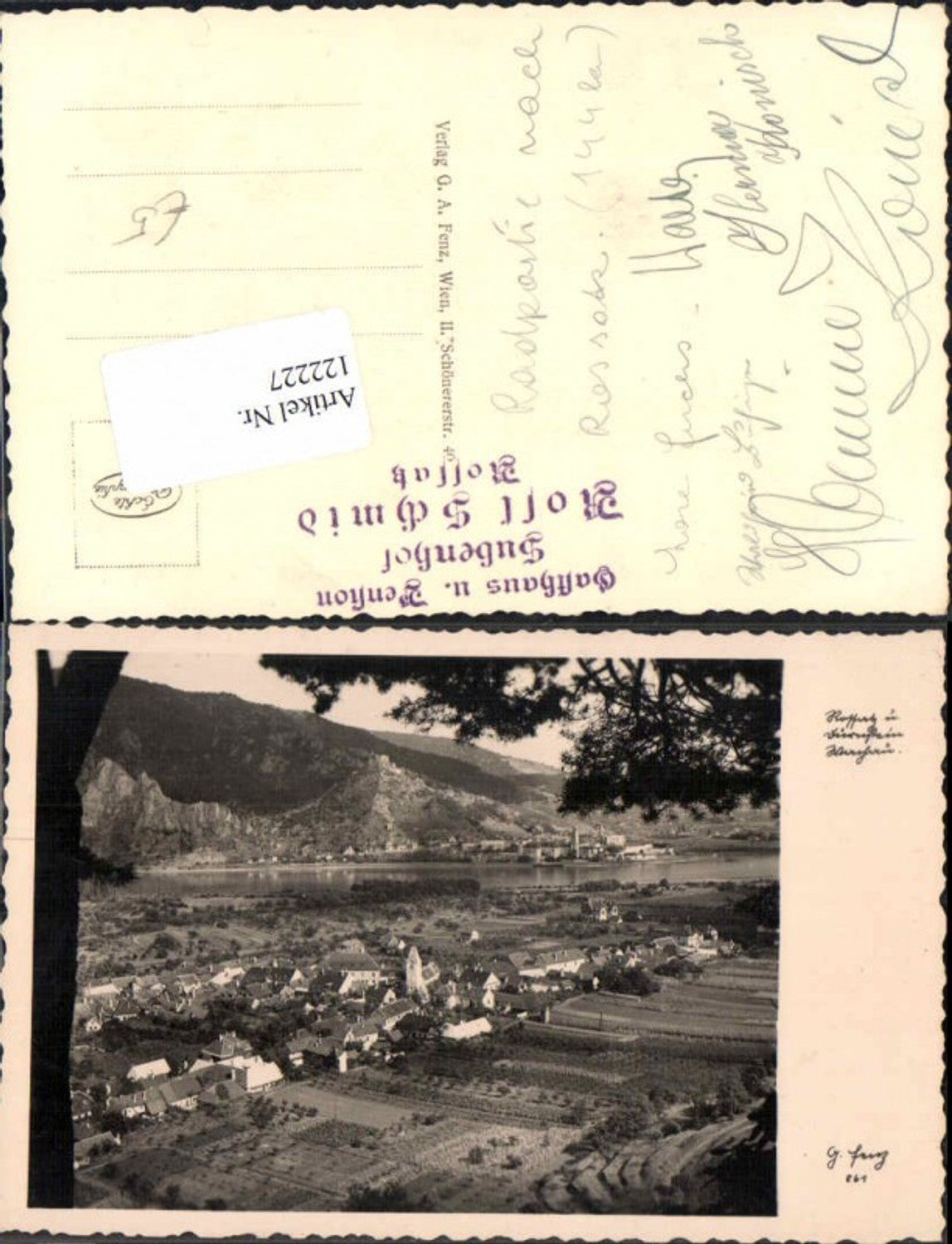 122227, Rossatz in the Wachau near Dürnstein 1935 Stamp Gasthaus Subenhof