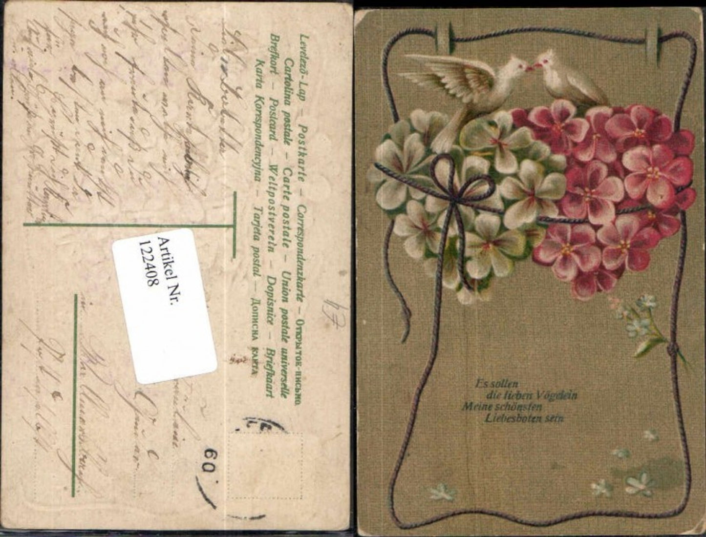 122408,Präge AK Tauben Vogel Blumen Tolle AK