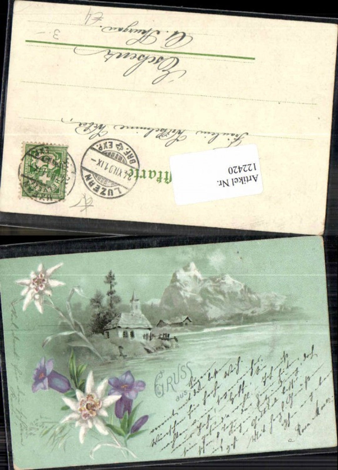 122420,Litho Edelweiss Mond AK Kirche m Ufer Schweiz Luzern Brief Expedition