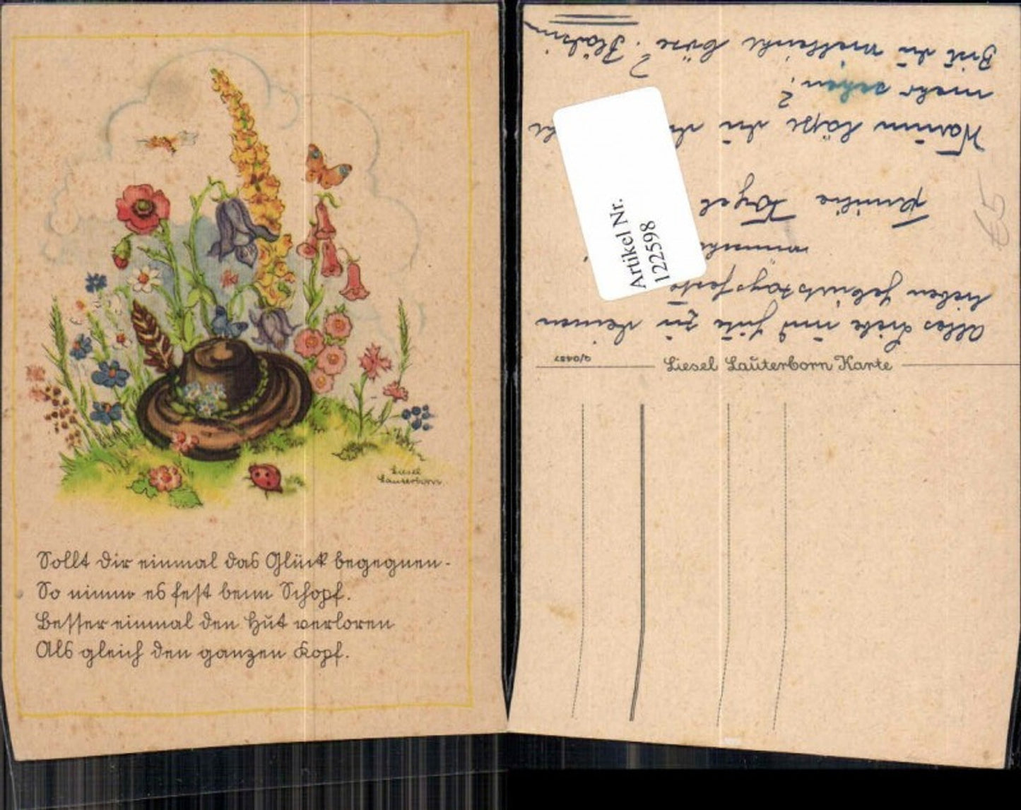 122598,Liesel Lauterborn Hut Blumen Schmetterling