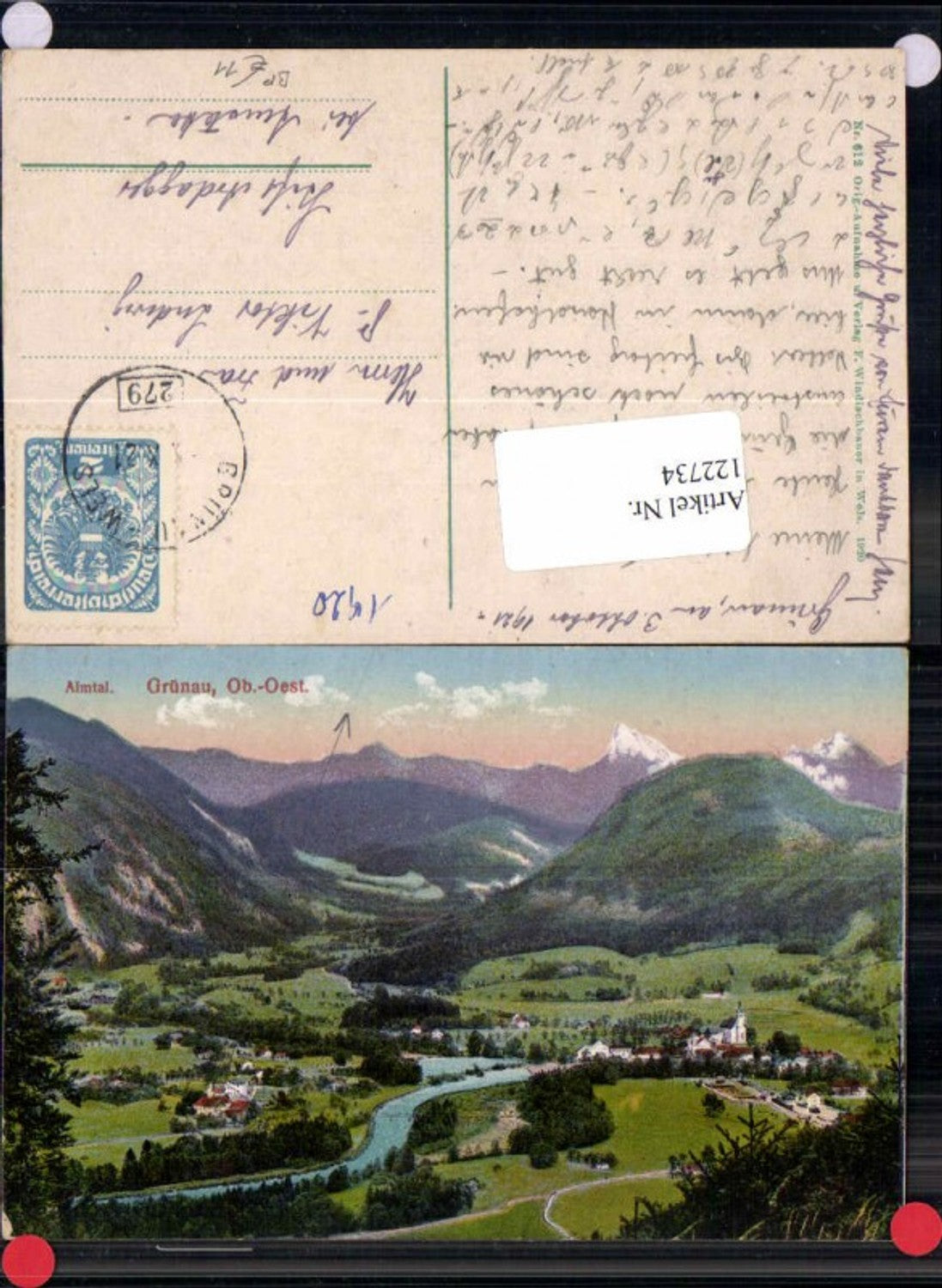 122734,Almtal Grünau am Almsee 1920 Tolle AK Bahnpost 279 Grünau Wels
