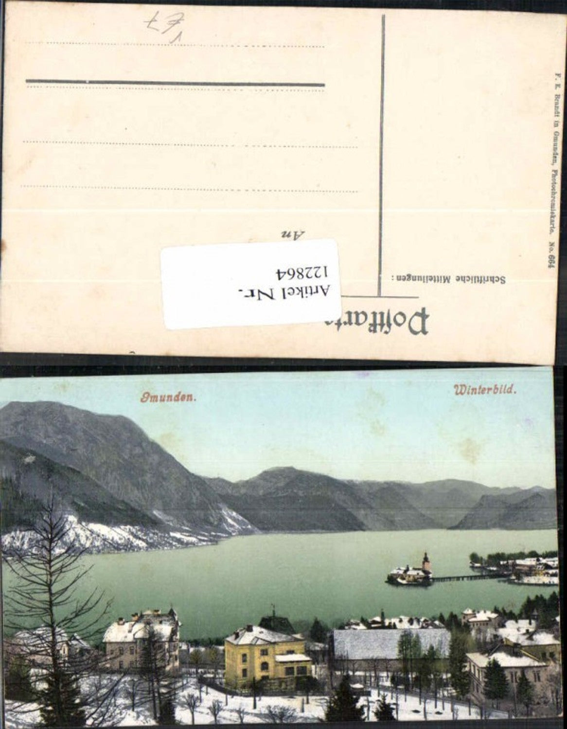 122864,Gmunden m. Schloss Orth und Traunsee pub Brandt 664 Winterbild
