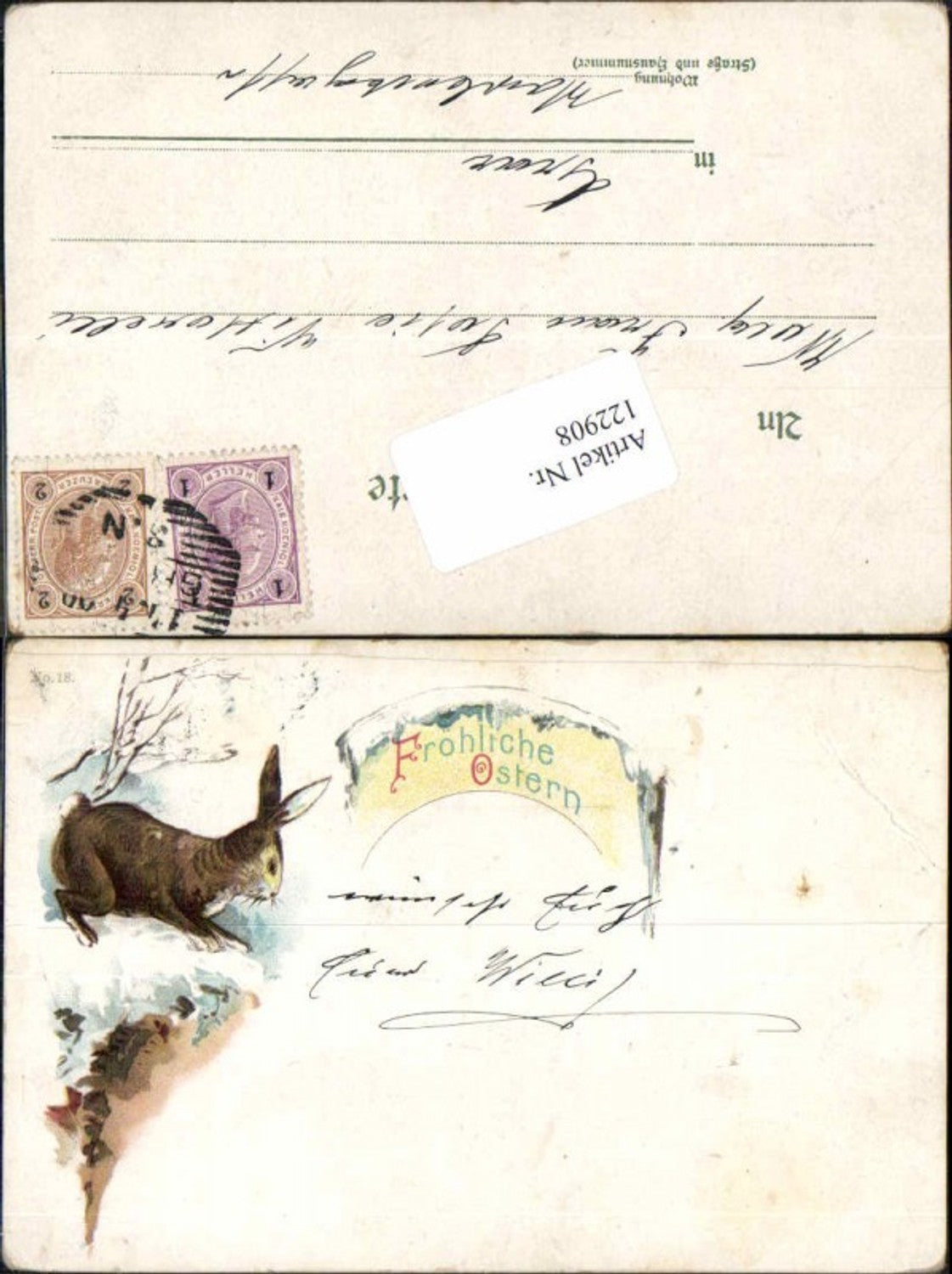 122908,Ostern Osterhase Hase Litho 1900