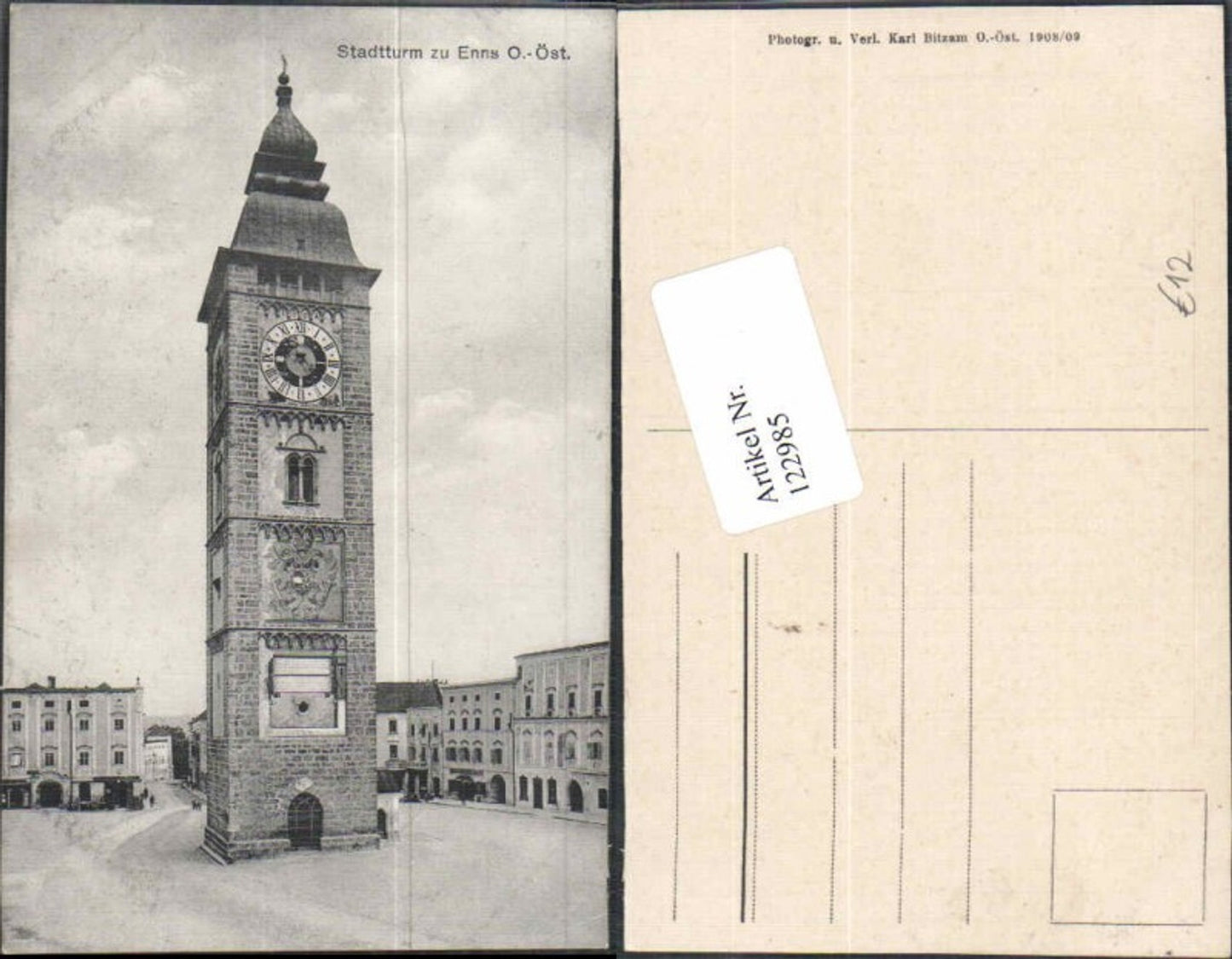 122985,Stadtturm in Enns um 1908