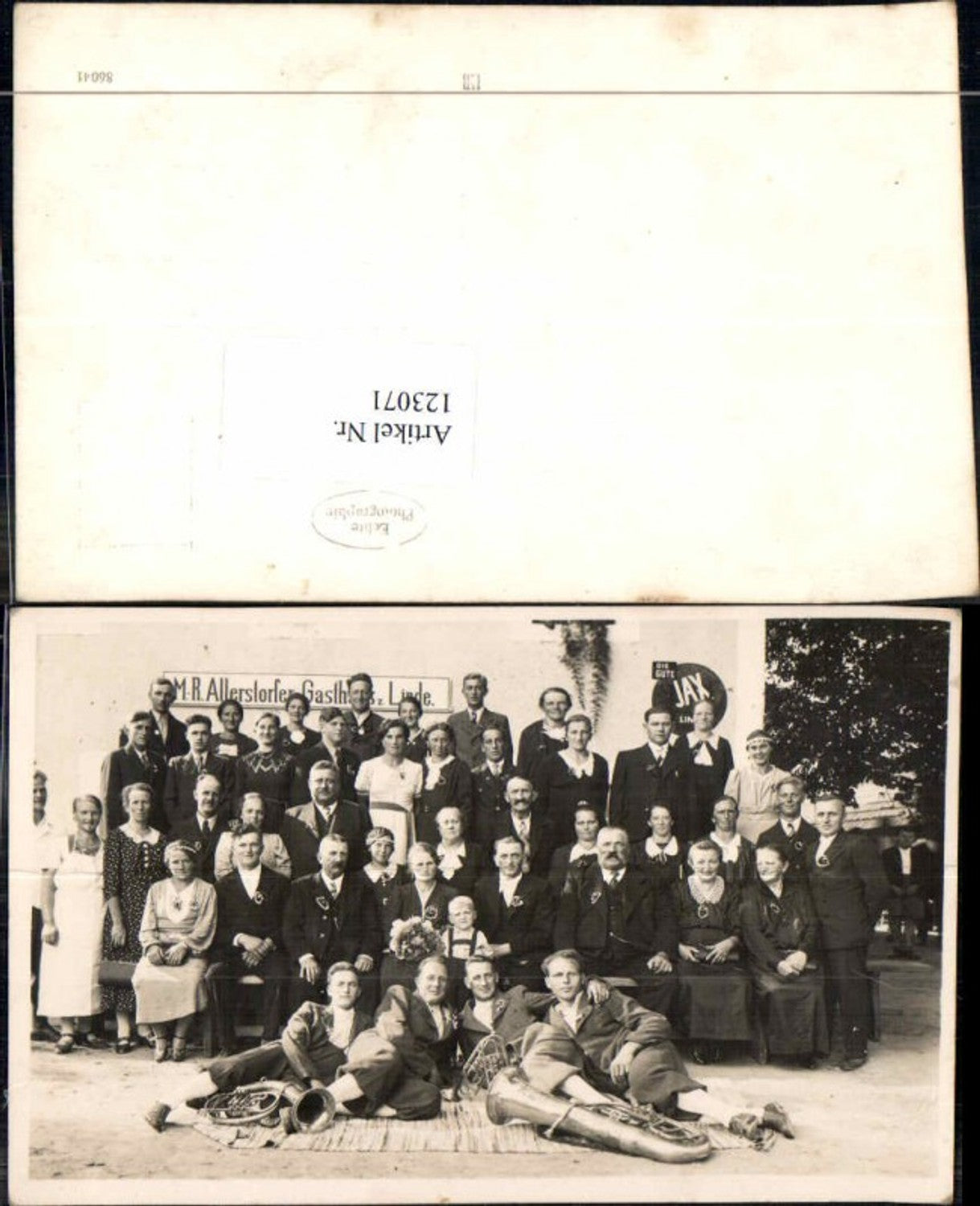 123071,FotoAK Bad Mühllacken bei Feldkirchen a.d. Donau Musikkapelle b. Gasthaus z. Linde Allerstorfer