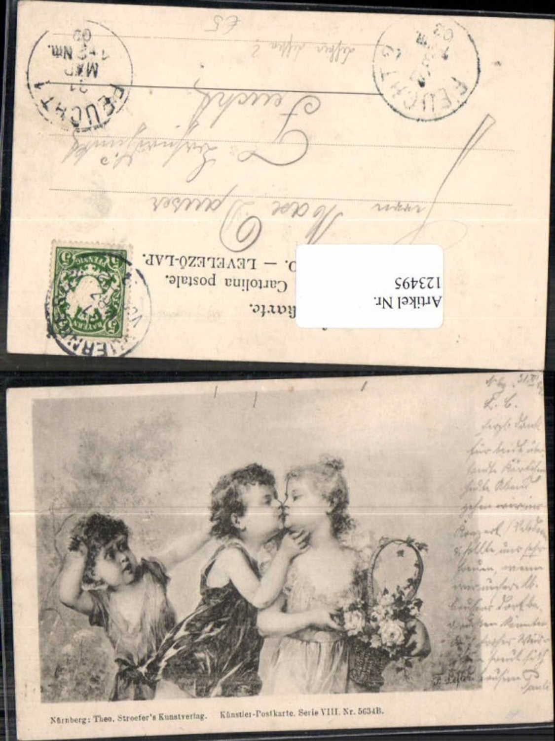 123495,Theo Stroefer Jugendstil Kinder F. Leften Blumen Künstler Postkarte Ser VIII 5634B