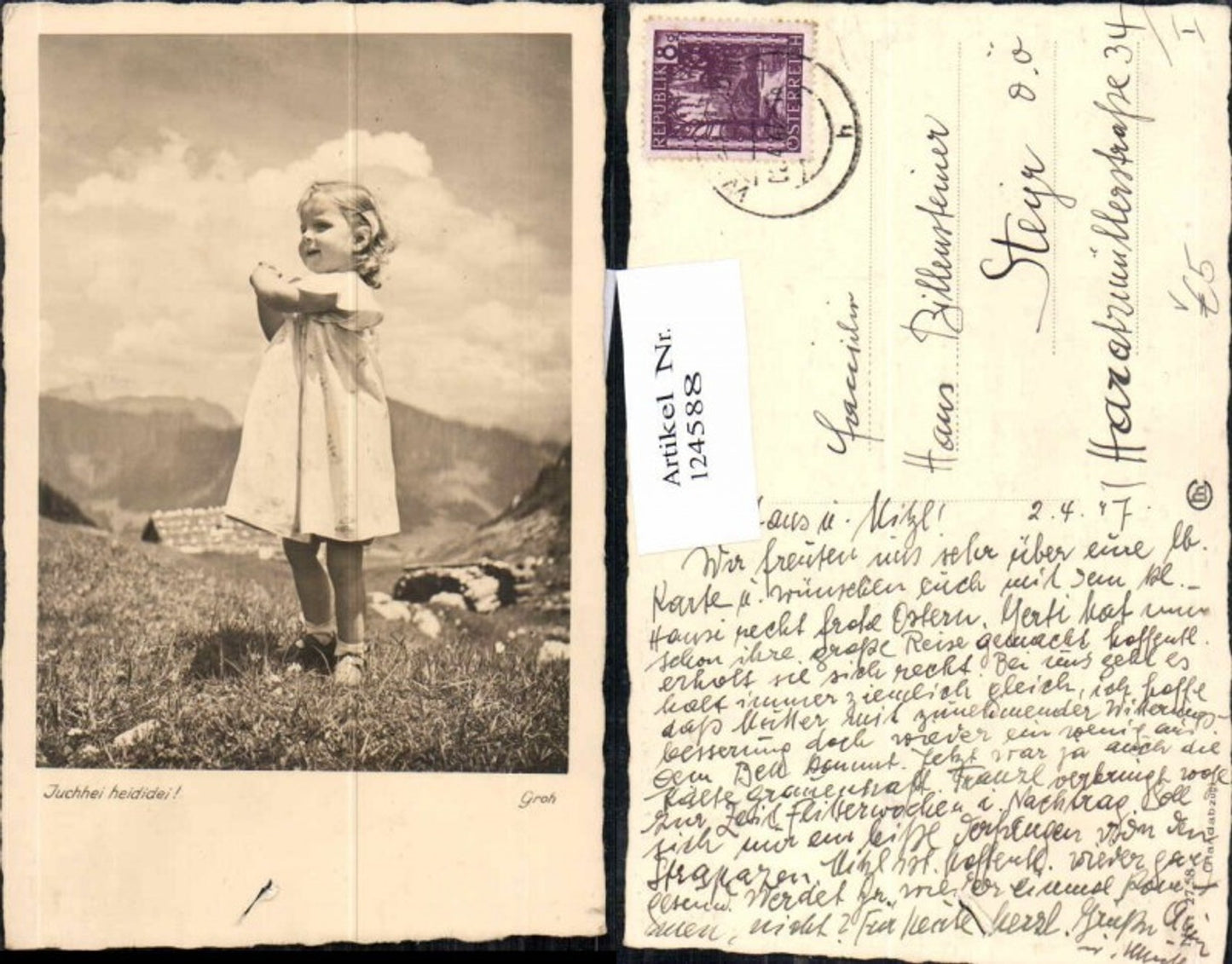 124588,Foto Groh 2758 Süsses kleines Mädchen in Wiese Handabzug