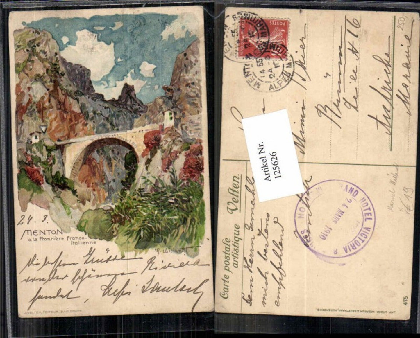 125626,Tolle Velten Litho Menton Frontiere Franco italienne Manuel Wielandt sign.