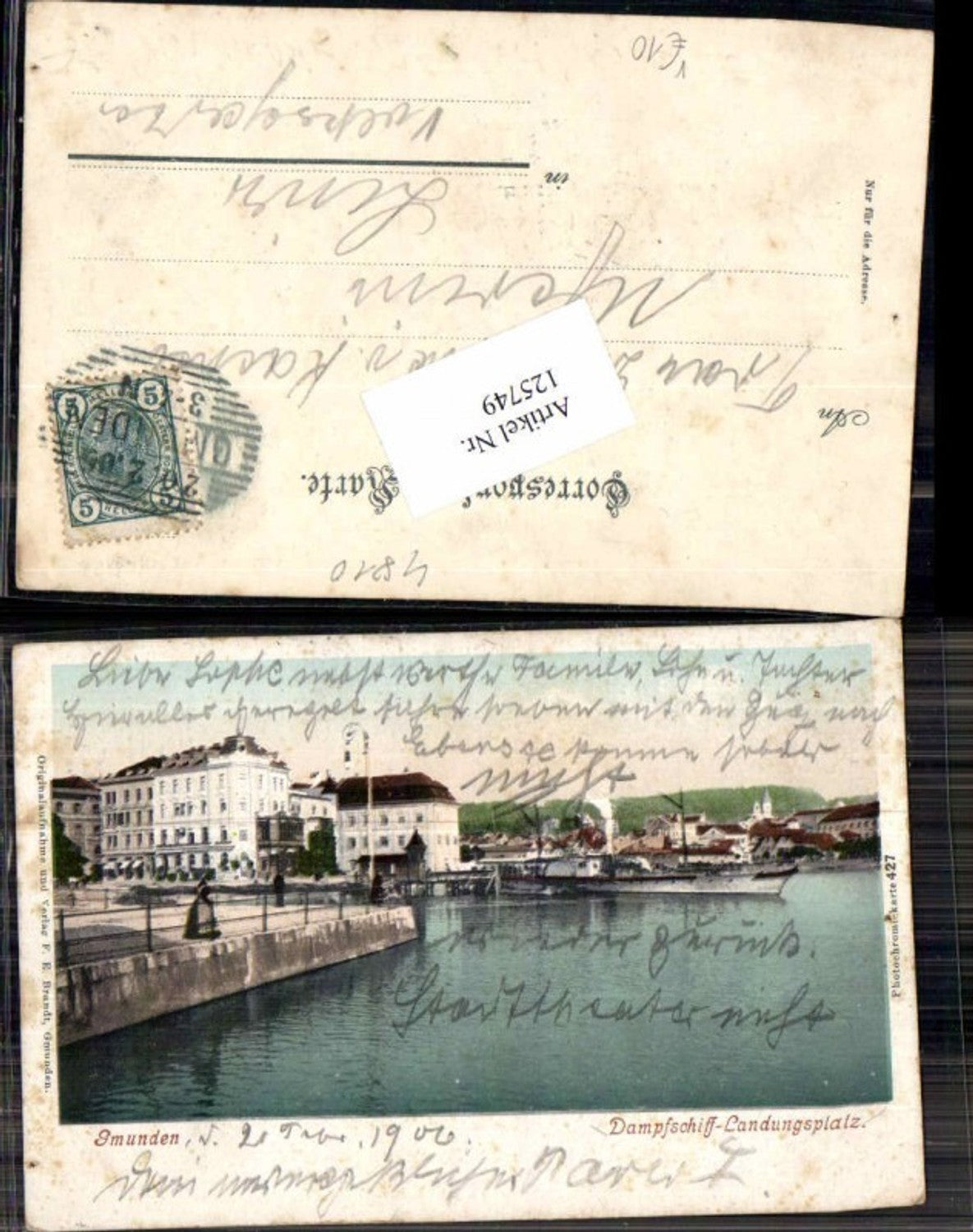 125749,Gmunden Dampfschiff Landungsplatz m. Häuser Details pub Brandt 427