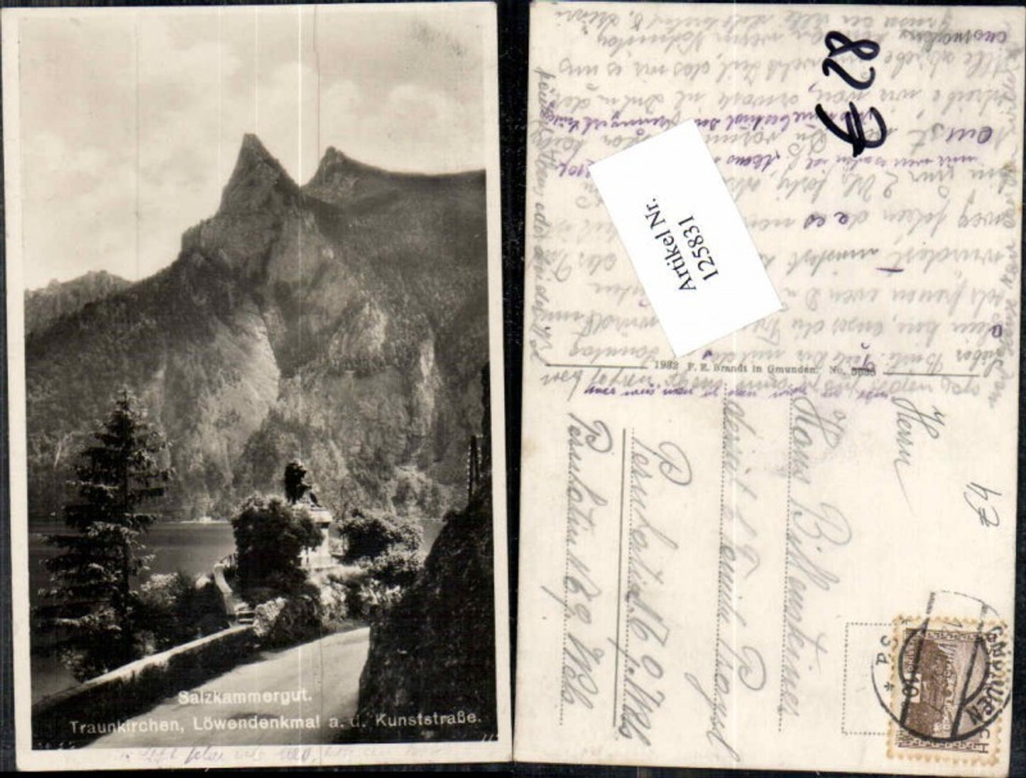 125831,Salzkammergut Traunkirchen m. Löwendenkmal a.d. Kunststrasse pub Brandt 5635