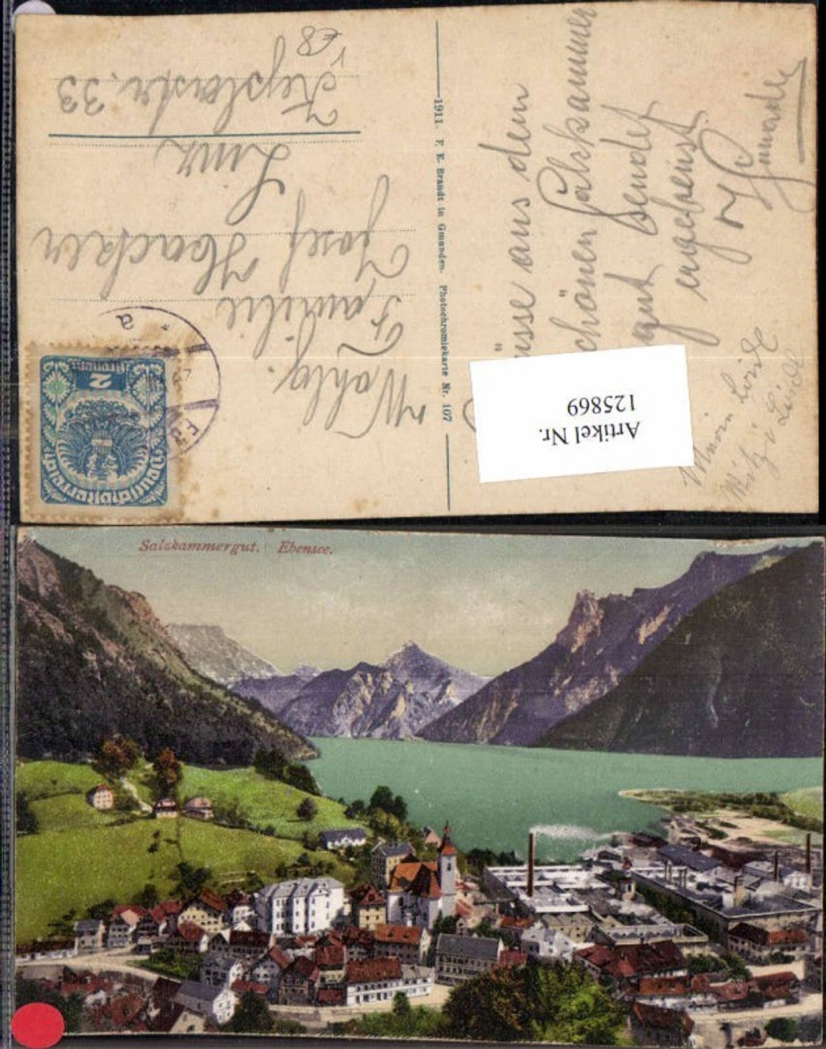 125869,Salzkammergut Ebensee Tolle Ortsansicht um 1911 pub Brandt 107