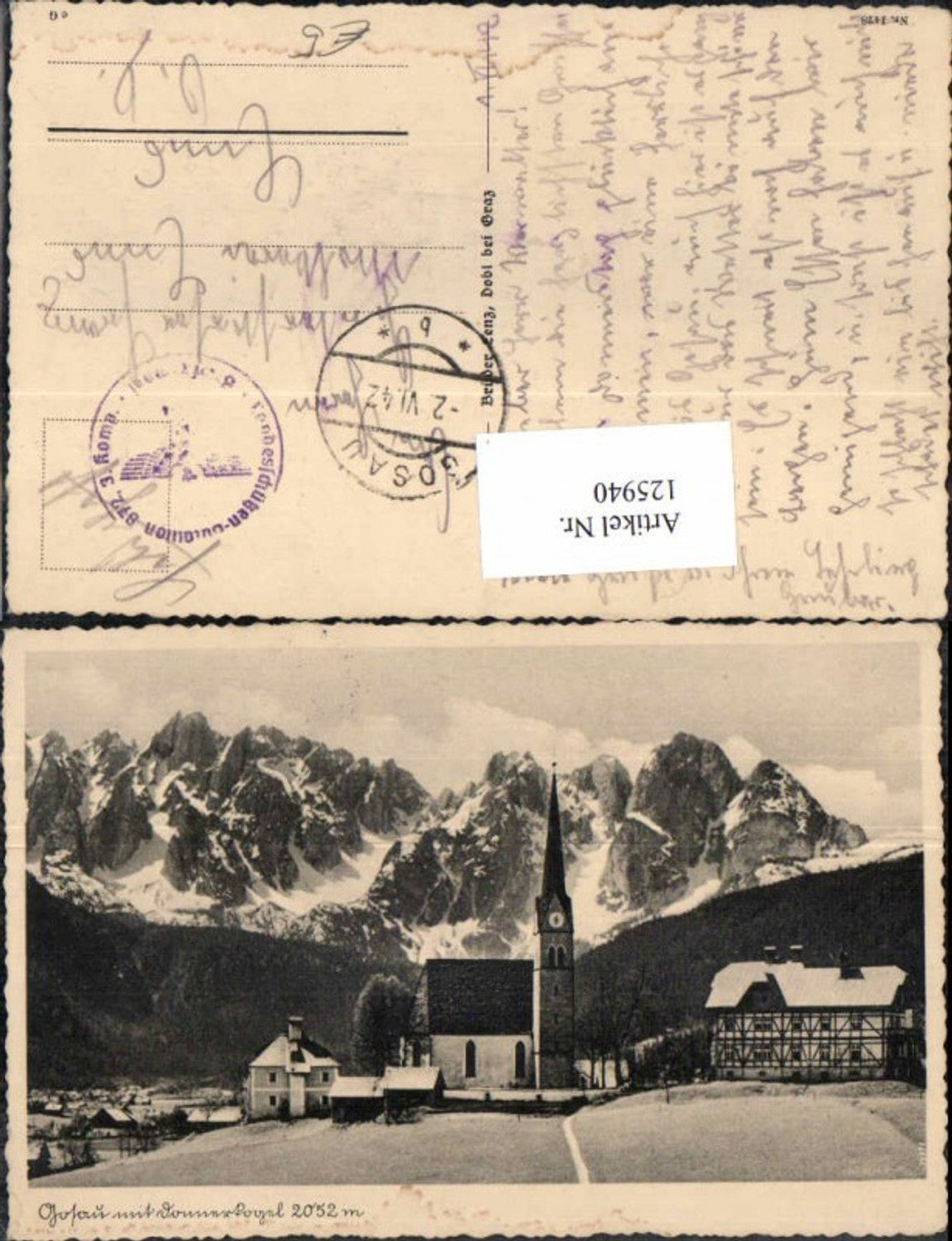 125940,Gosau m. Donnerkogln Feldpost Landesschützen Bat. 872