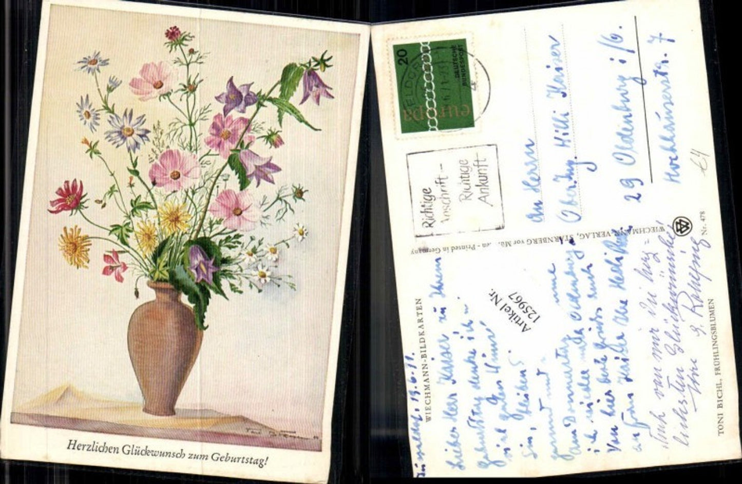 125967,Toni Bichl Frühlingsbrunnen Geburtstag Blume Vase