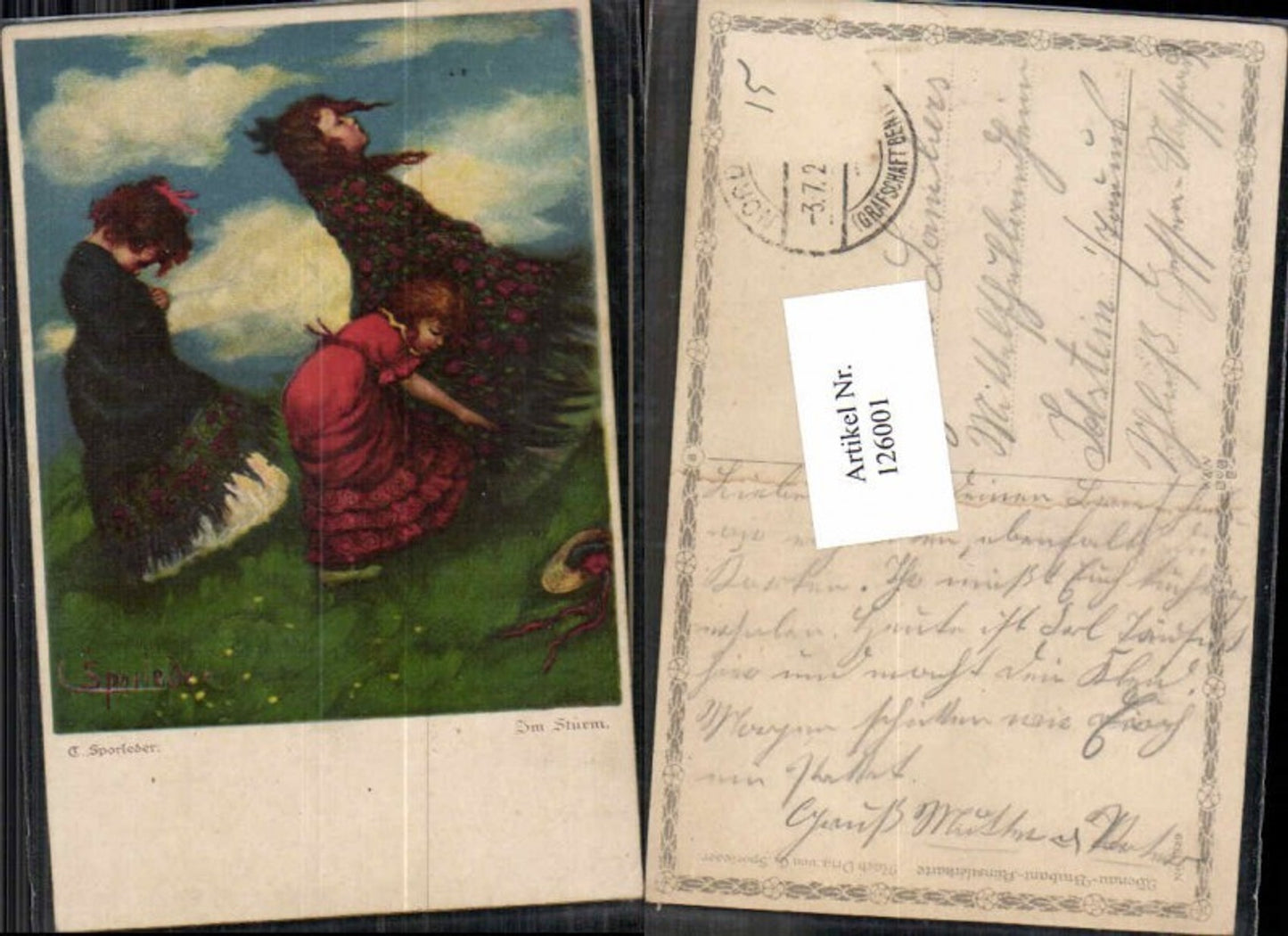 126001,C. Sporleder Im Sturm Kinder Wenau Brabant Künstlerkarte