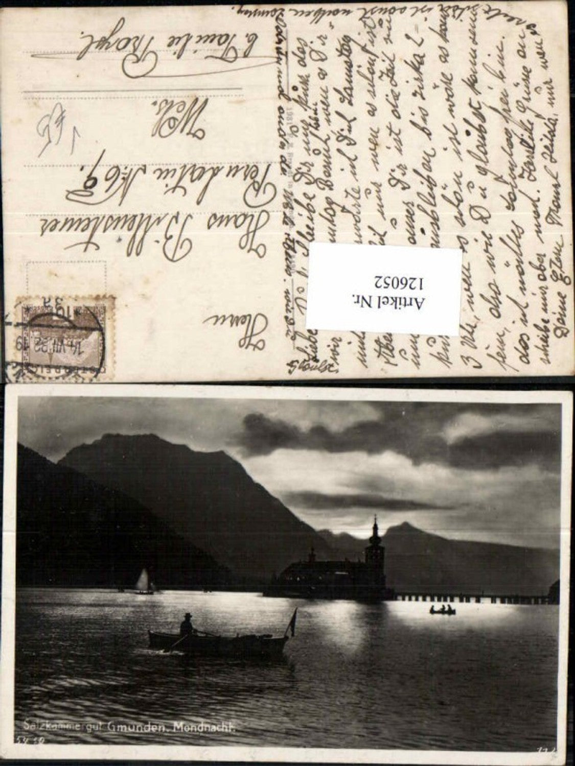 126052,Salzkammergut Gmunden Mondnacht m. Boot Schloss Ort Orth pub Brandt 5430