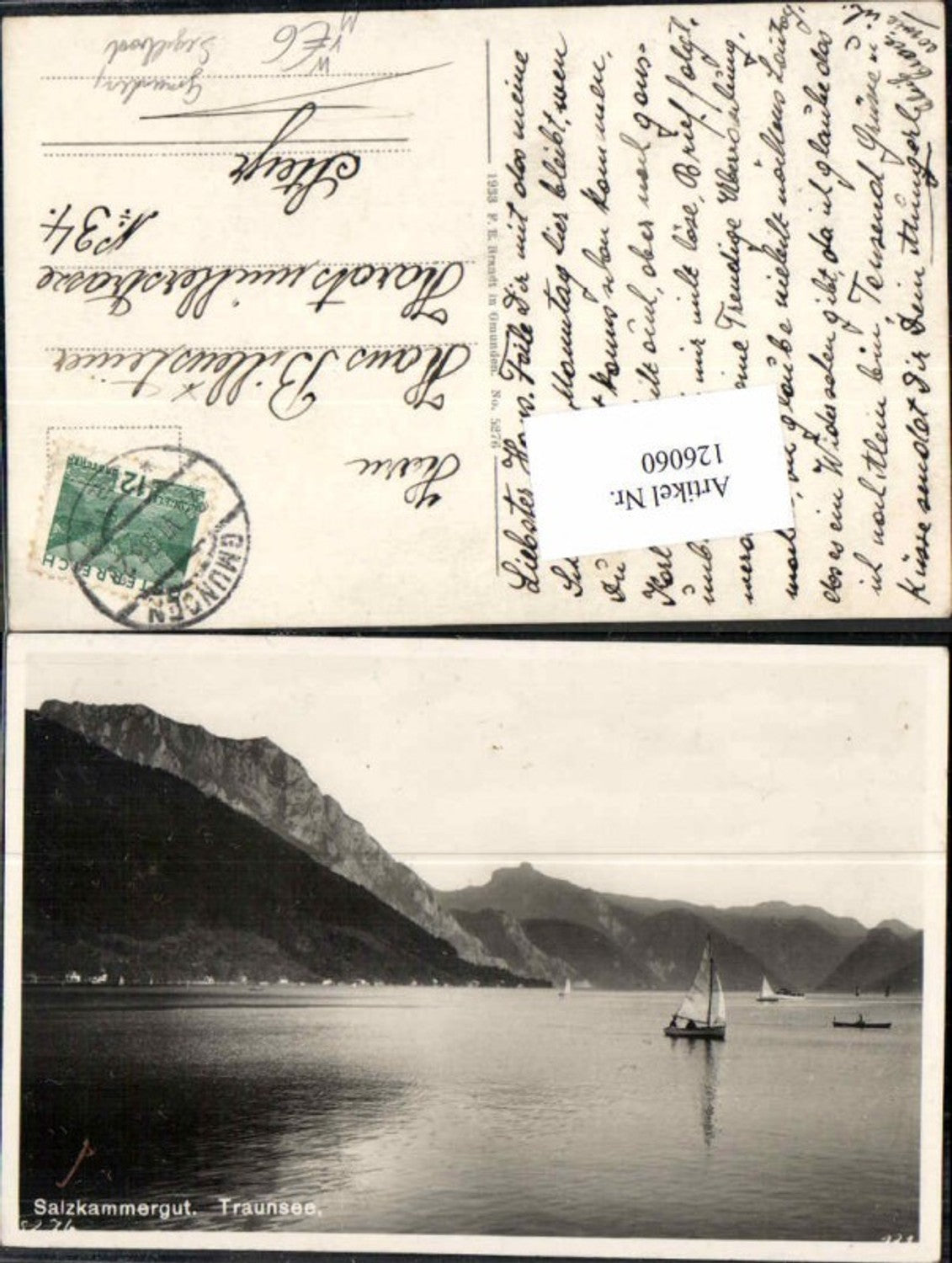 126060,Salzkammergut Traunsee b. Gmunden m. Segelboot Segelschiff pub Brandt 5276