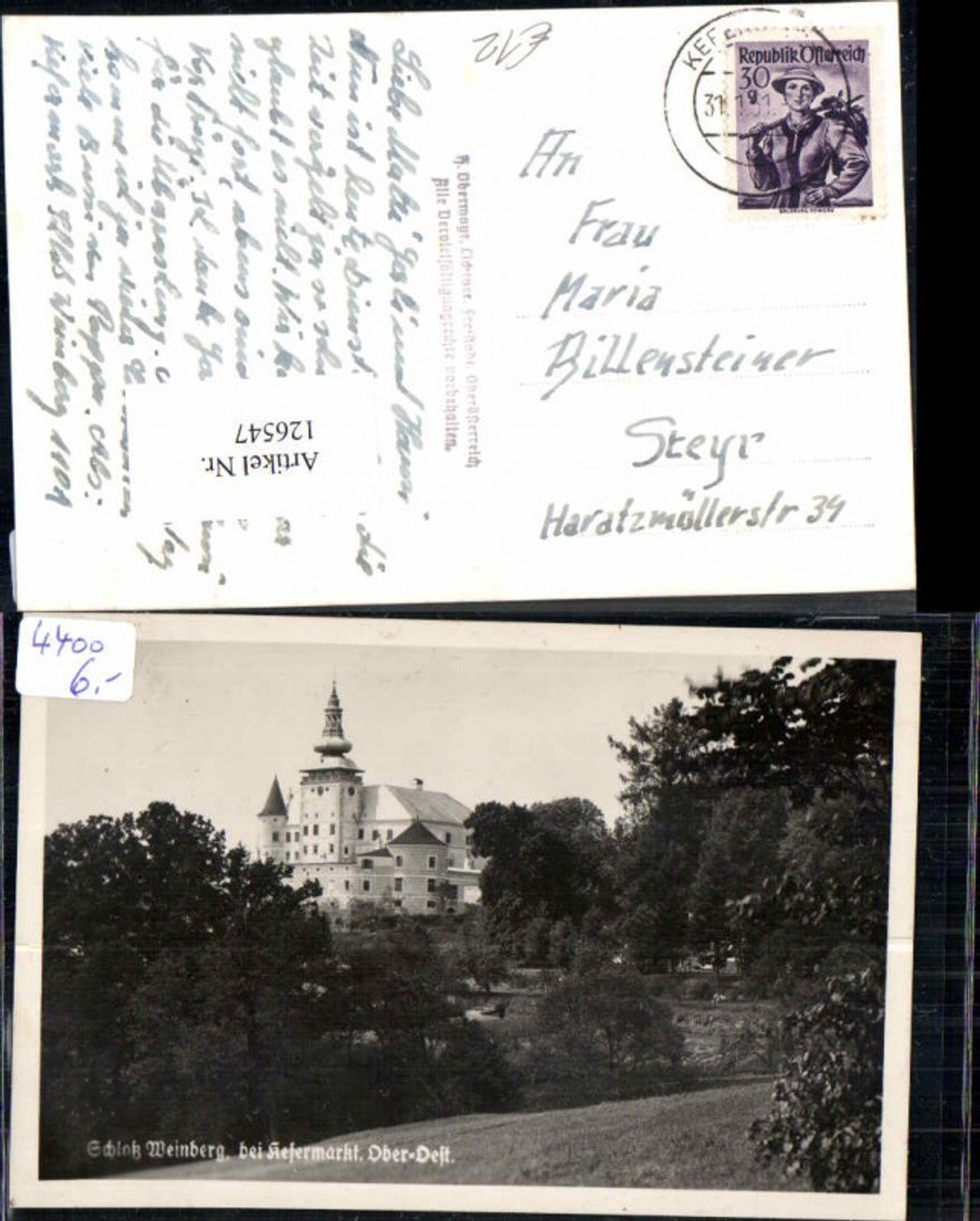 126547,Schloss Weinberg bei Kefermarkt 1948