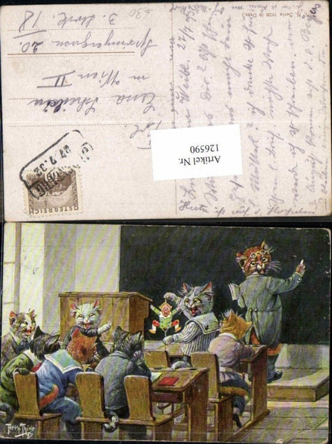 126590,Arthur Thiele Vermenschlichte Personifizierte Katzen in Schule Theo Stroefer 1826
