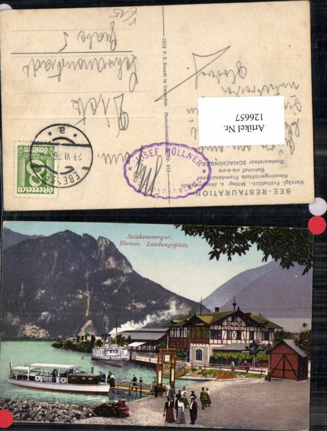 126657,Salzkammergut Ebensee Landungsplatz Leute Dampfer Schiffe Restauration AK Brandt 919