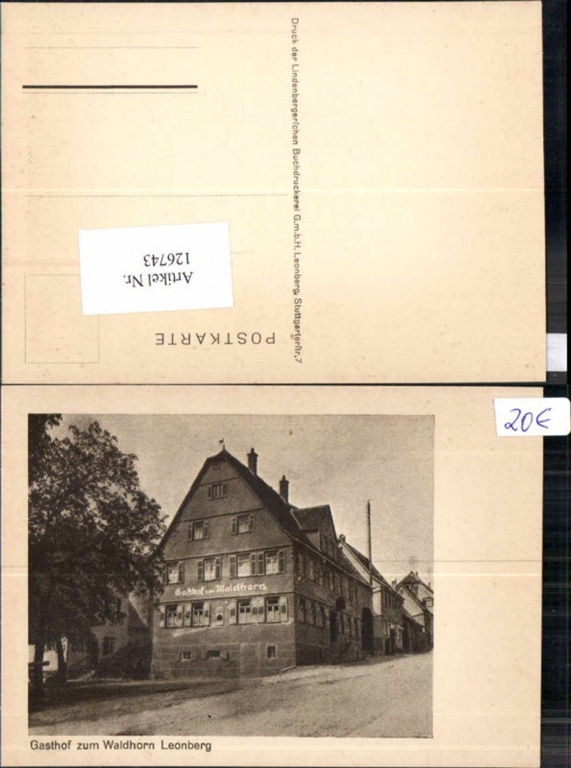 126743,Gasthaus zum Waldhorn Leonberg 1920