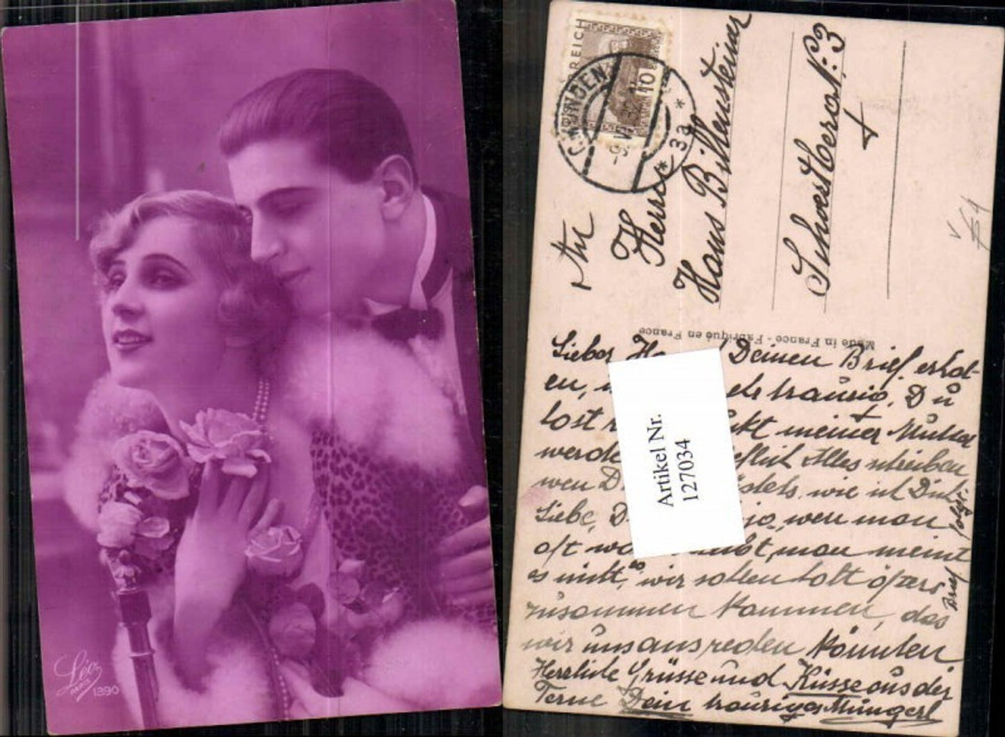 127034,Leo Paris Nr 1390 Liebespaar Kitsch Paar kette Rosen Blumen