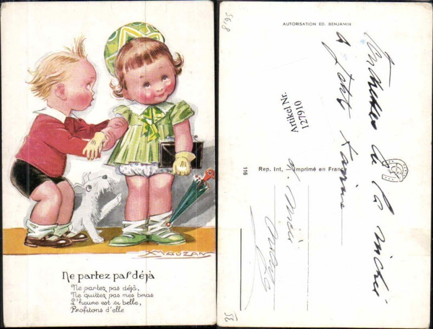 127910,Achille Mauzan Süsse Kinder Hund Schirm