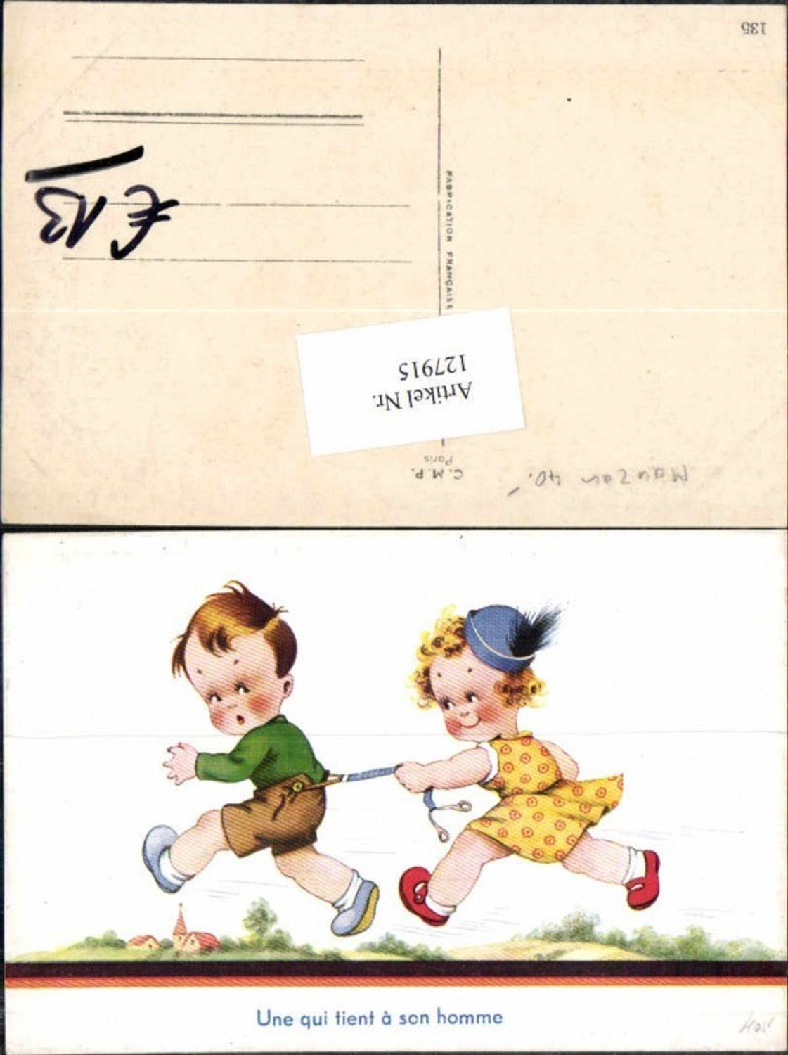 127915,Achille Mauzan Künstlerkarte Süsse Kinder Hut Kleid Mädchen