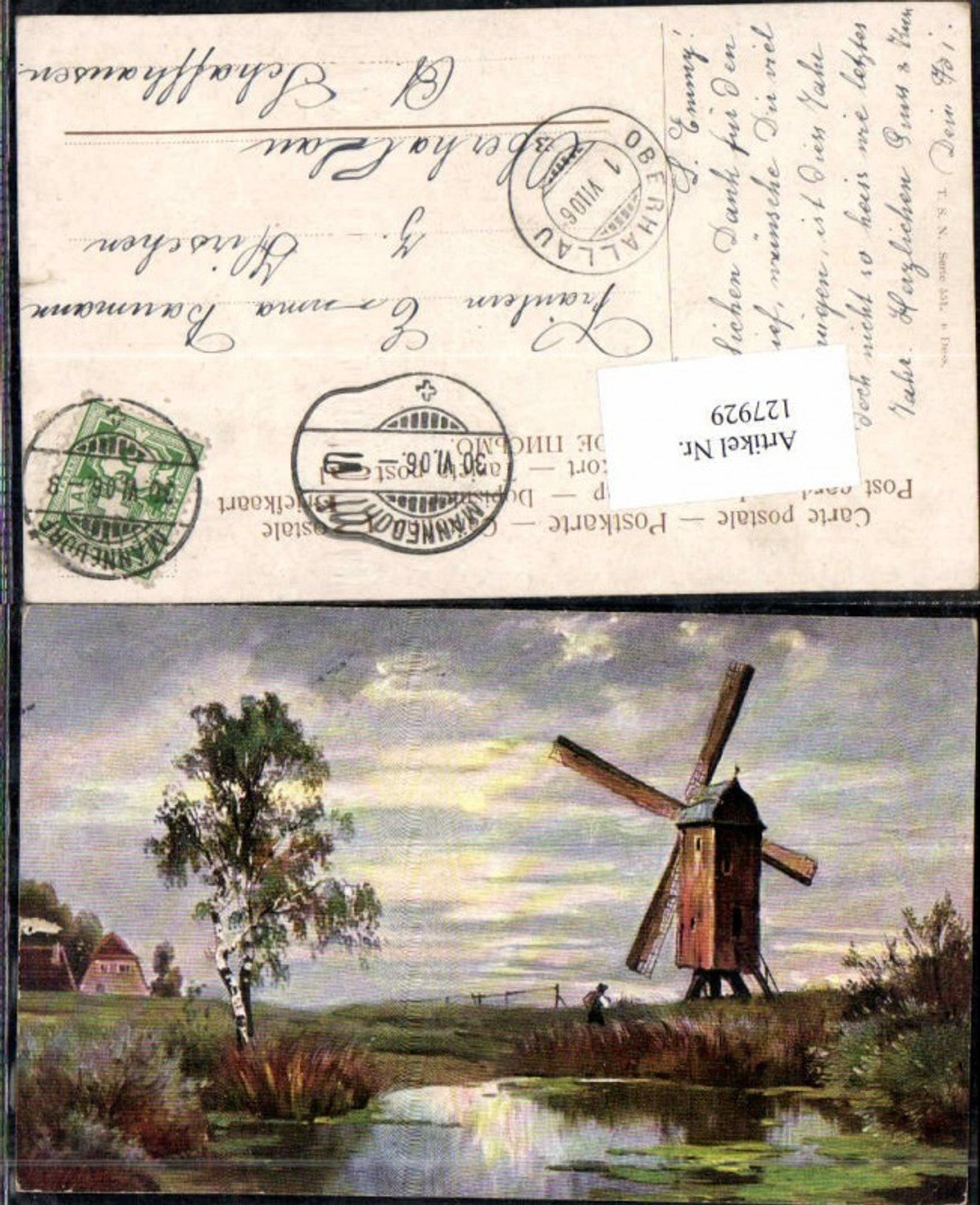 127929,Theo Stroefer 551 Tolle Künstlerkarte Windmühle Windrad Mühle Birke Baum