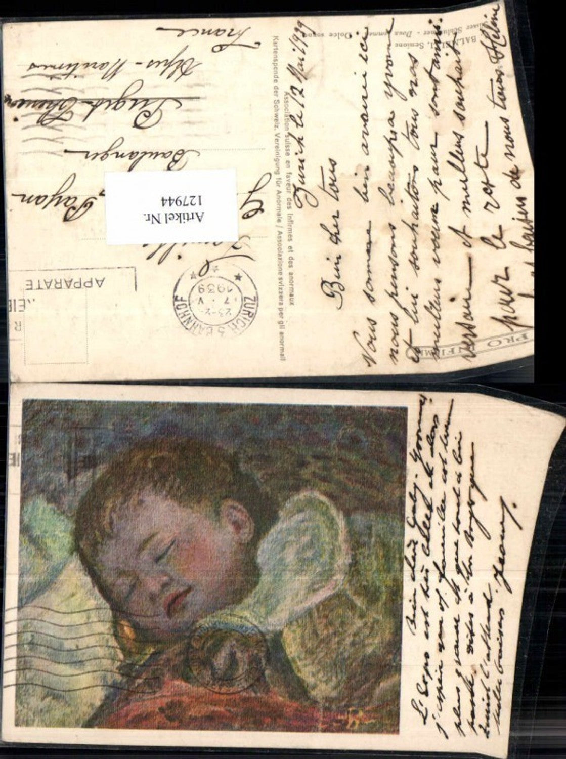 127944,A. Balmelli Süsser Schlummer Süsse Kinder Künstlerkarte Baby