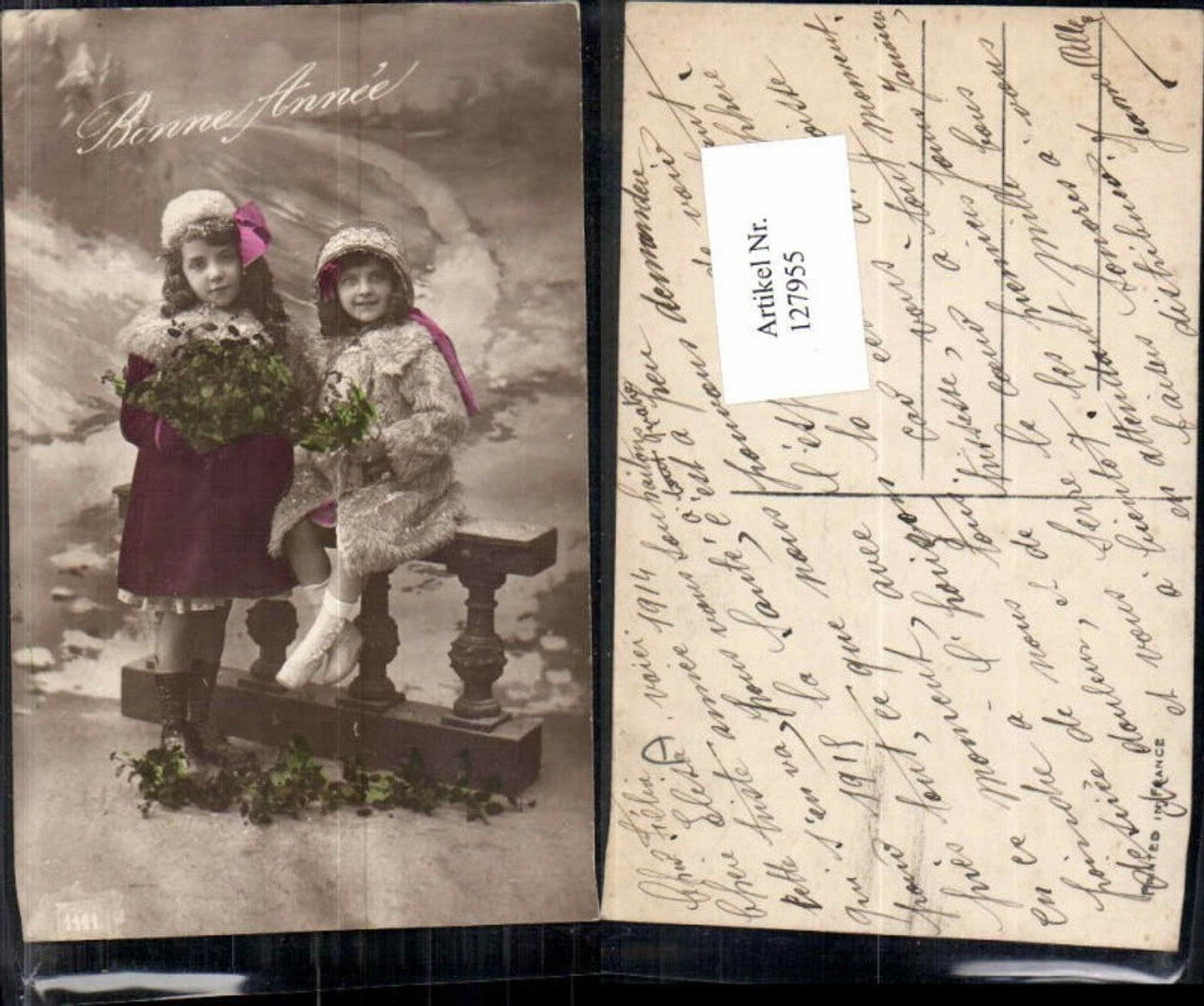 127955,Süsse Kinder Künstlerkarte Neujahr Blumen