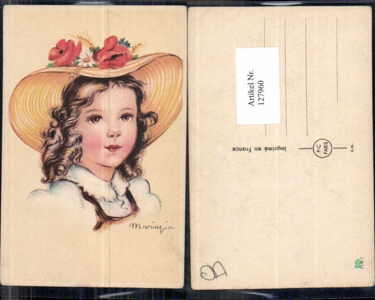 127960,Süsse Kinder Künstlerkarte Hut Portrait Locken Frisur