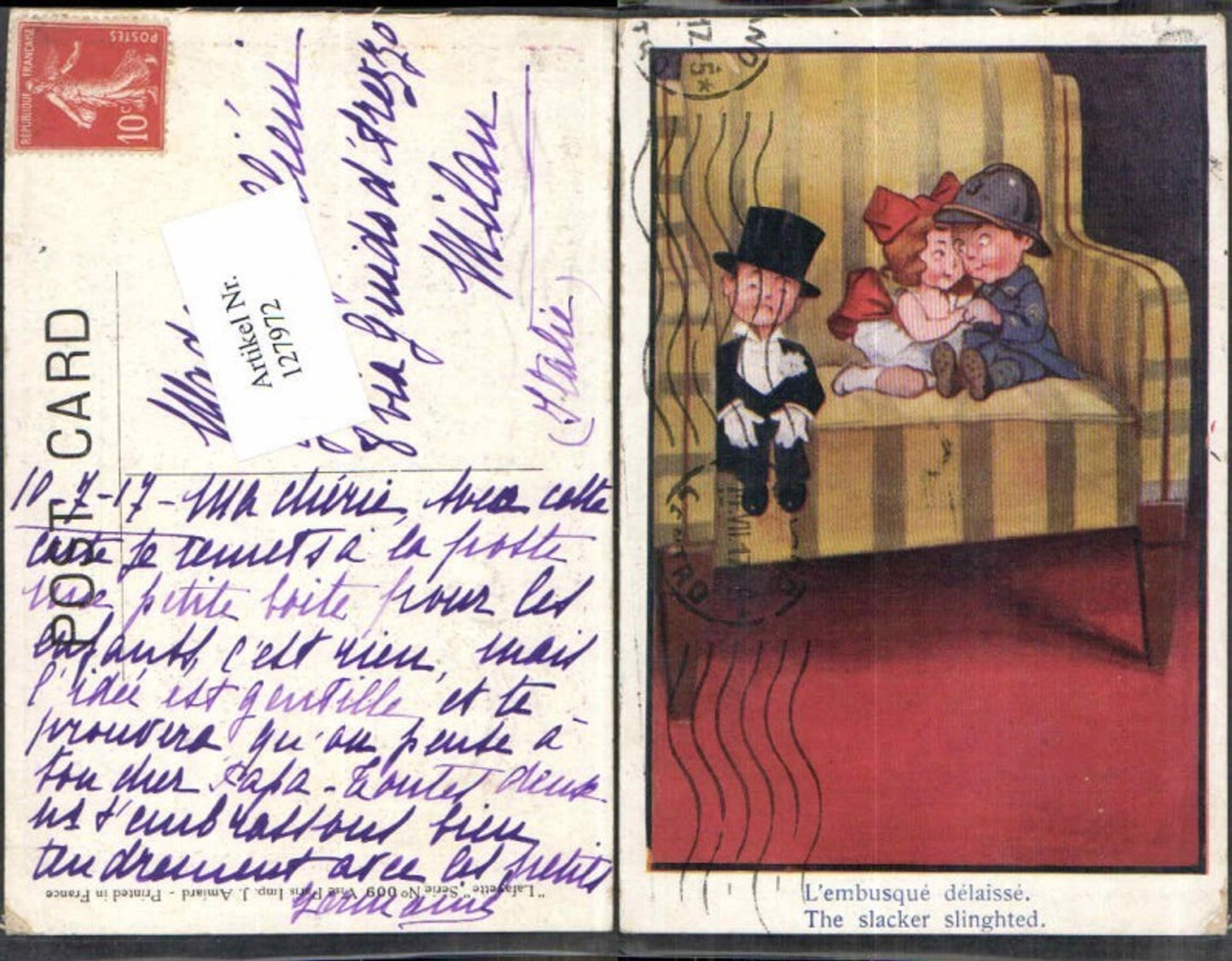 127972,J. Amiard Süsse Kinder Künstlerkarte Children Hut Feuerwehrmann