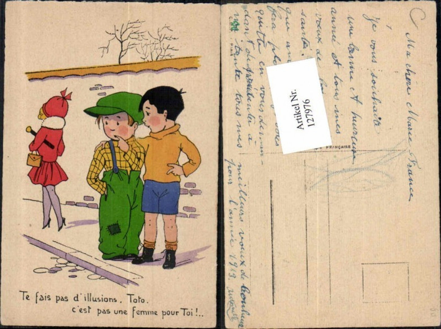 127976,Süsse Kinder Künstlerkarte Sexy Mädchen Kleid Handtasche Junge schauen