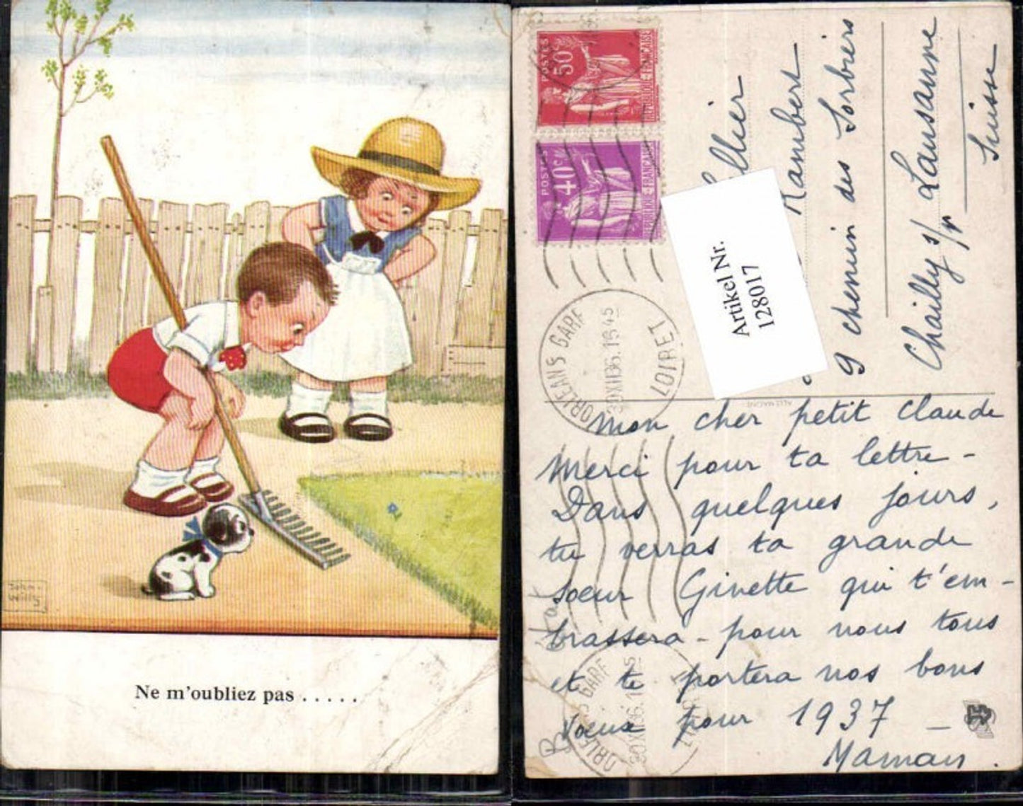 128017,John Wills Willi Scheuermann Hund Kinder Hut Rechen