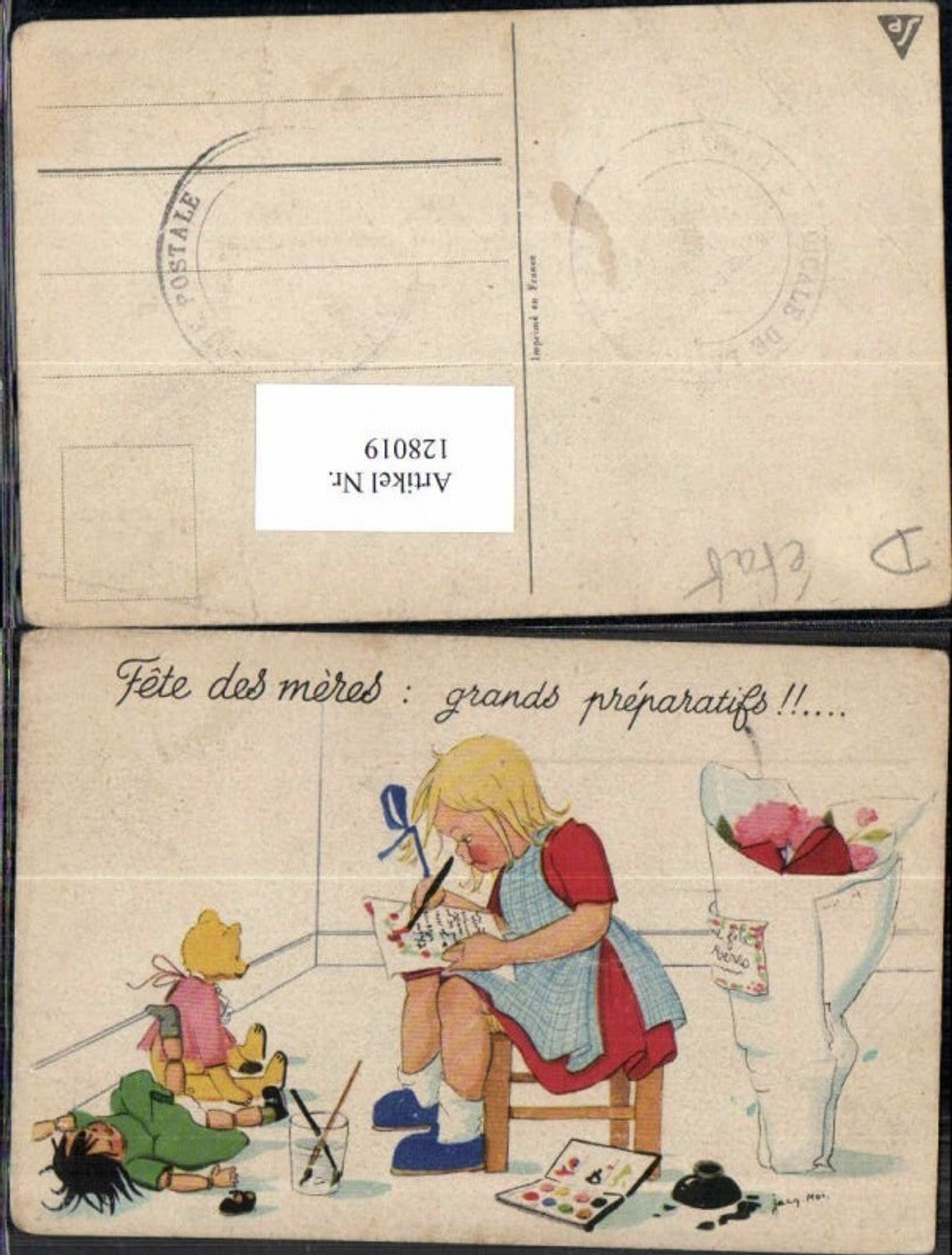 128019,Süsse Kinder Künstlerkarte Süsses Mädchen Teddybär Teddy Puppe