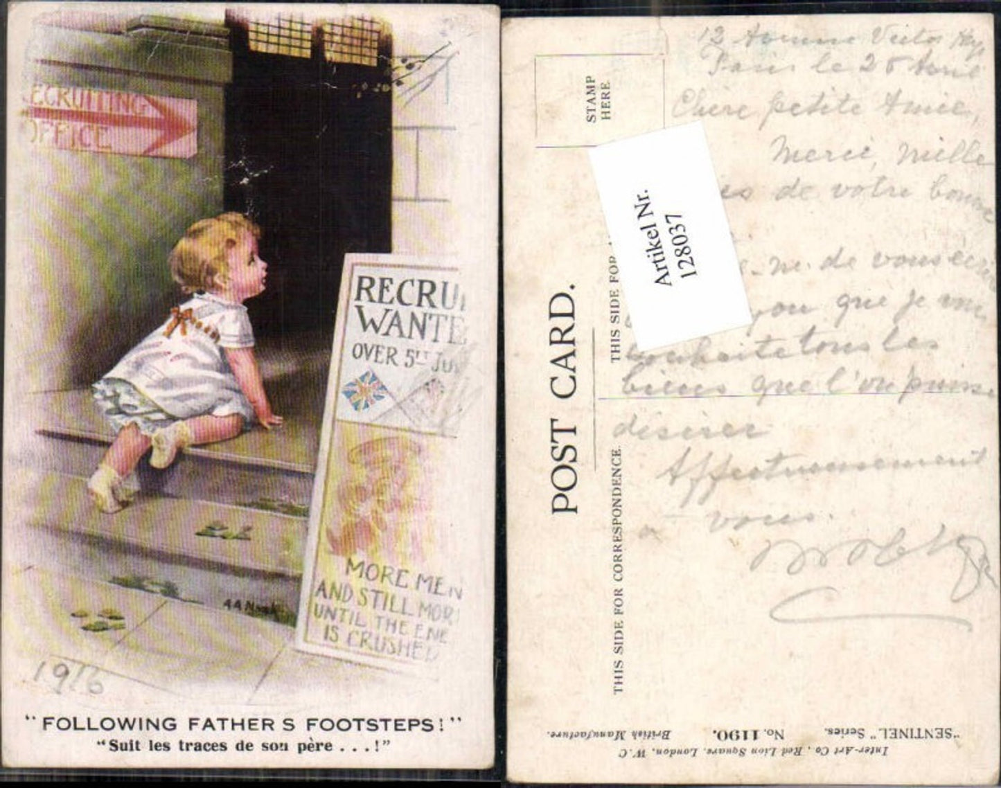 128037,Süsse Kinder Künstlerkarte Mädchen Kleid Following Father Footsteps