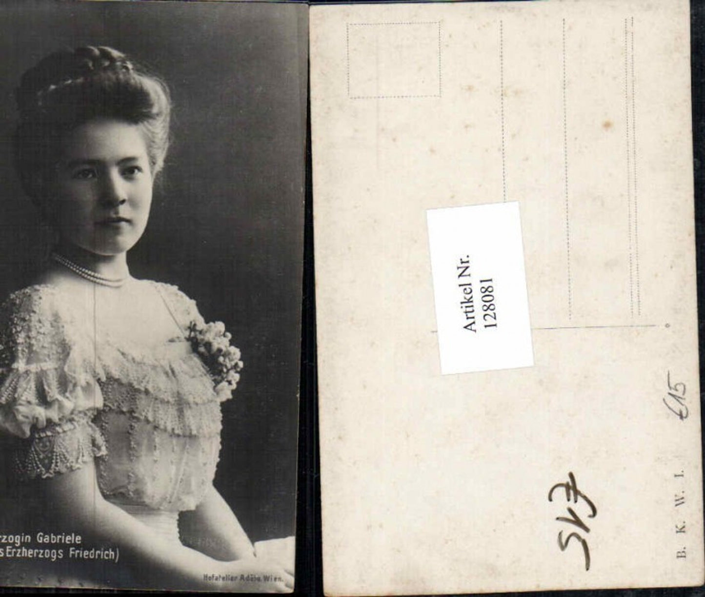 128081,Erzherzogin Gabriele v. Österreich-Teschen Habsburg pub B.K.W.I. 887-280 Atelier Adele Wien