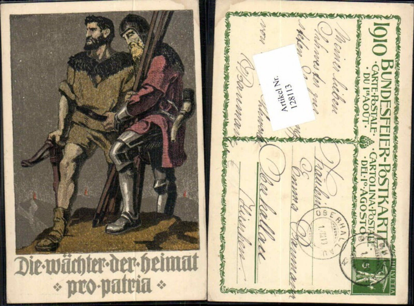 128113,Schweizer Bundesfeier Postkarte 1910 Pro Patria Patriotik