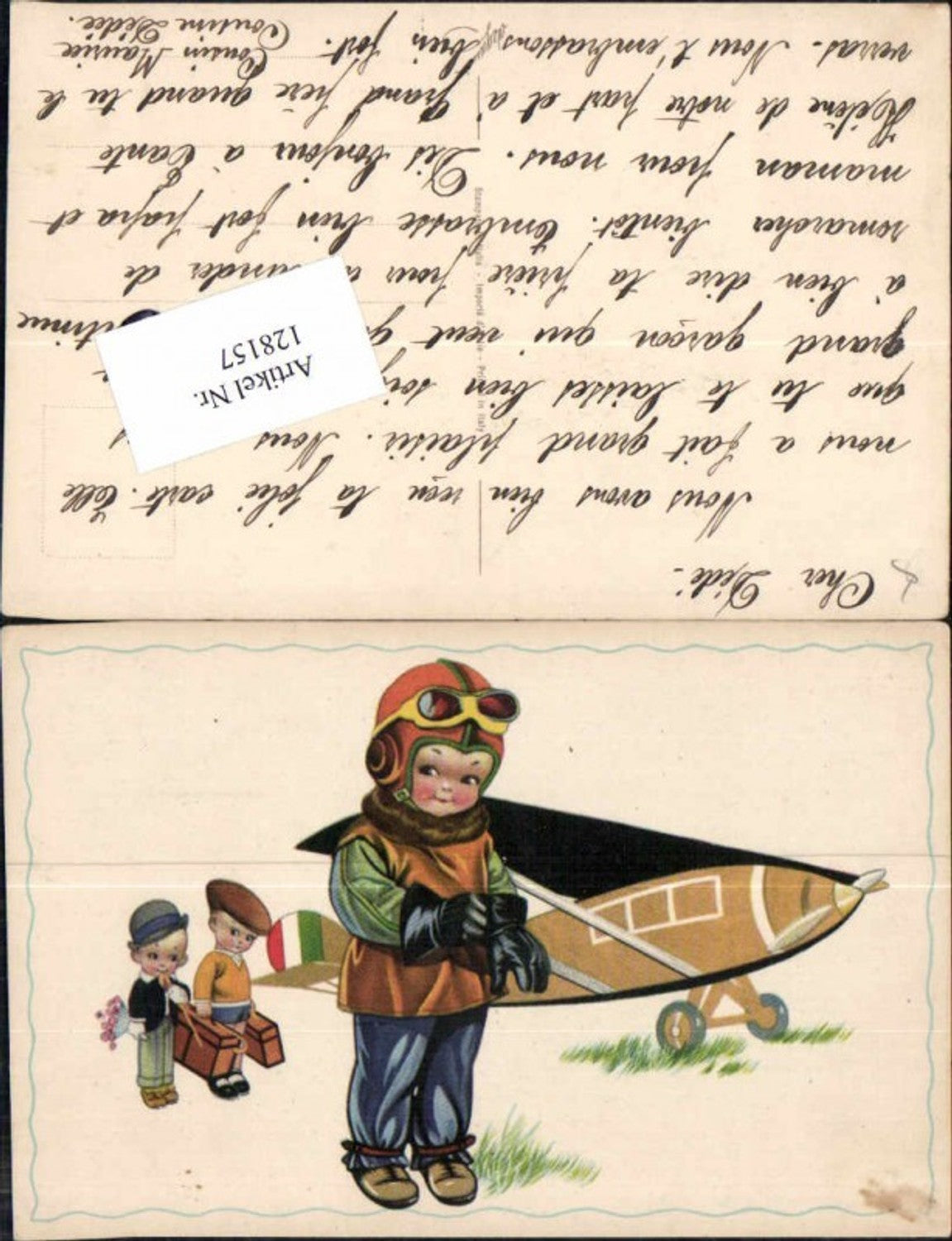 128157,Süsse Künstlerkarte Kinder als Piloten Flugzeug