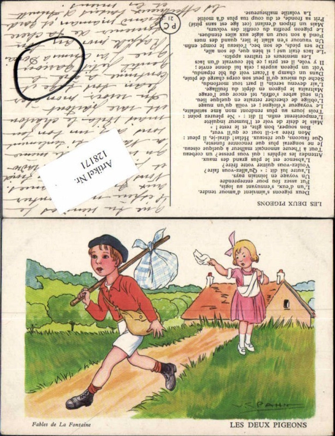 128171,Süsse Künstlerkarte Kinder Abschied V. Pahn sign.