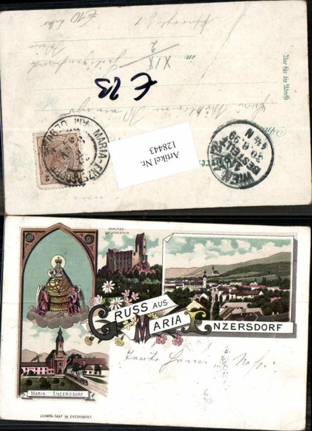 128443,Tolle Gruss aus Maria Enzersdorf 1898 Lichtenstein Schloss