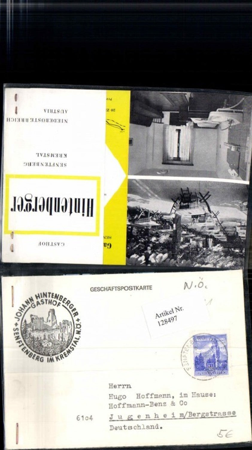 128497,RAR Senftenberg bei Krems Geschäftskarte Prospekt Gasthaus Hintenberger