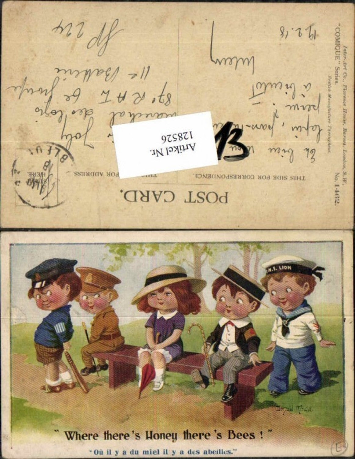 128526,Donald McGill Mc Gill Süsse Kinder Matrose Uniform Kindersoldat Hut Comique Series
