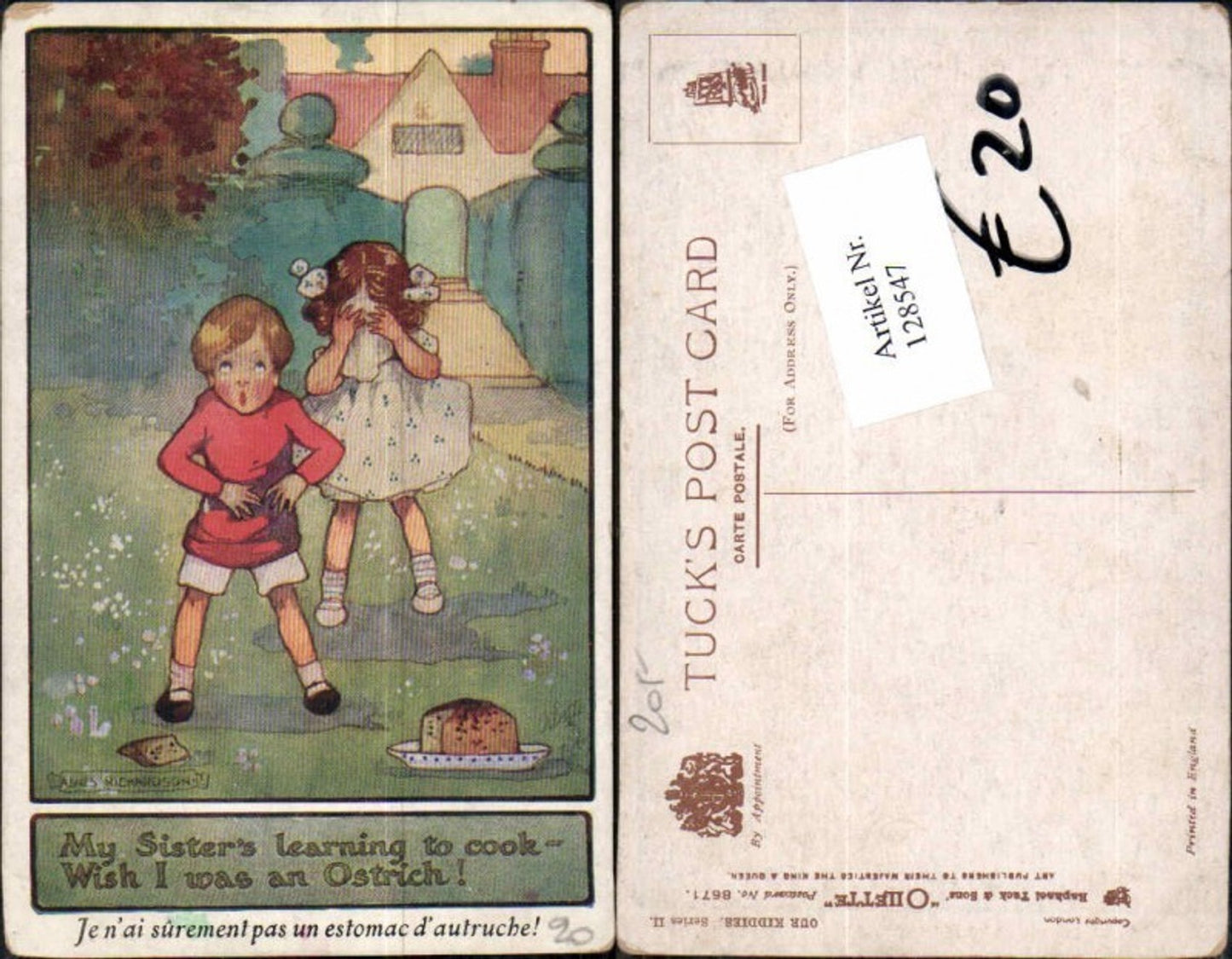 128547,Agnes Richardson Süsse Kinder Mädchen weint Kuchen pub Tuck 8671