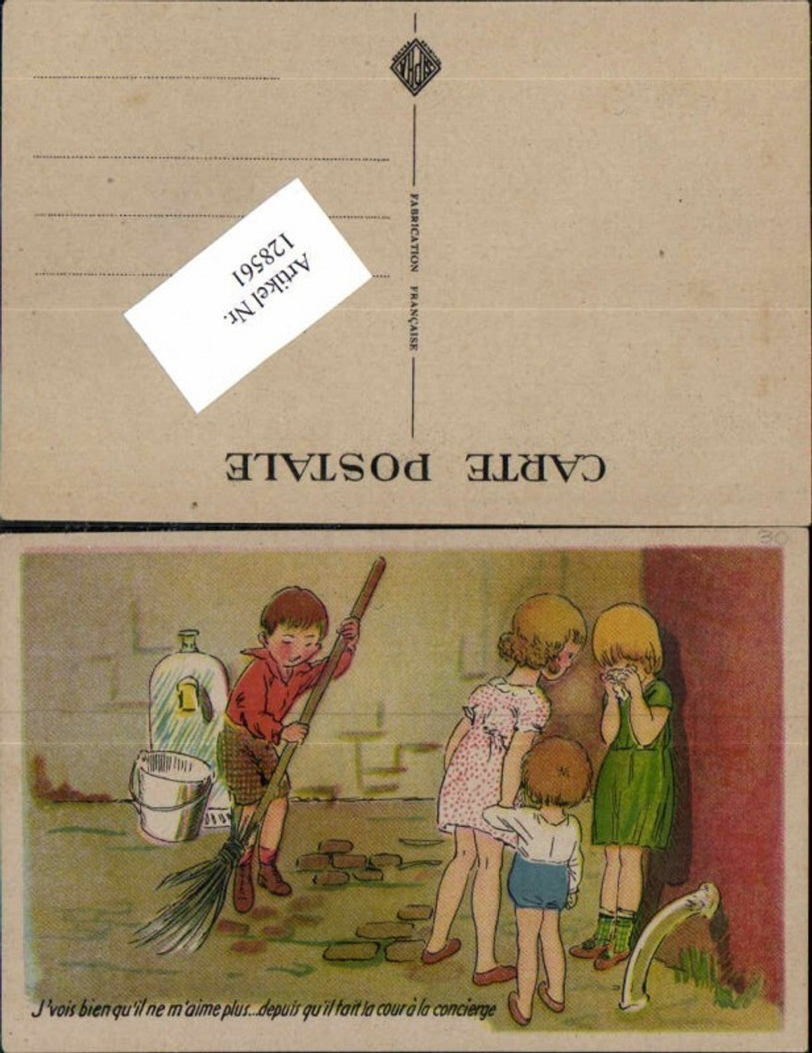 128561,Kinder Mädchen weint Junge kehrt mit Besen zusammen