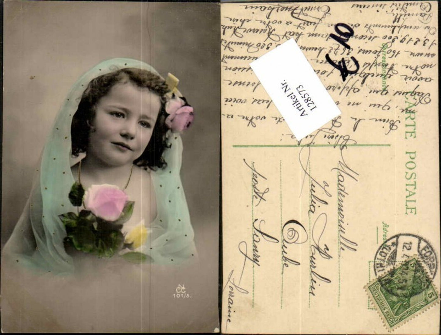 128573,Tolles Mädchen Portrait m. Schleier und Blume